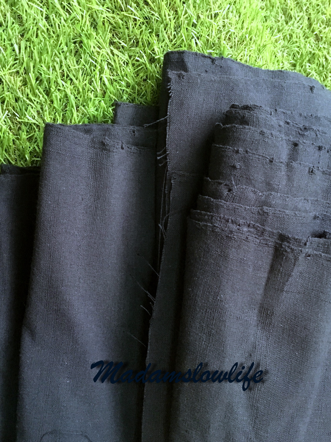 ผ้าฝ้ายทอมือ 1หลา สีกรมท่า Cotton Fabric Hand Weaved Deep Blue 73cm Hand made