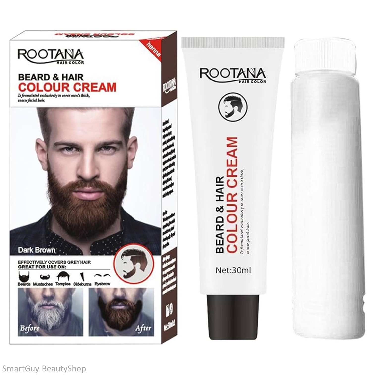 Rootana Beard&Hair Colour Cream ผลิตภัณฑ์เปลี่ยนสีหนวดและผมสูตรพิเศษติดทนนานเป็นธรรมชาติสินค้าคุณภาพสูงนำเข้าจากต่างประเทศพร้อมส่ง