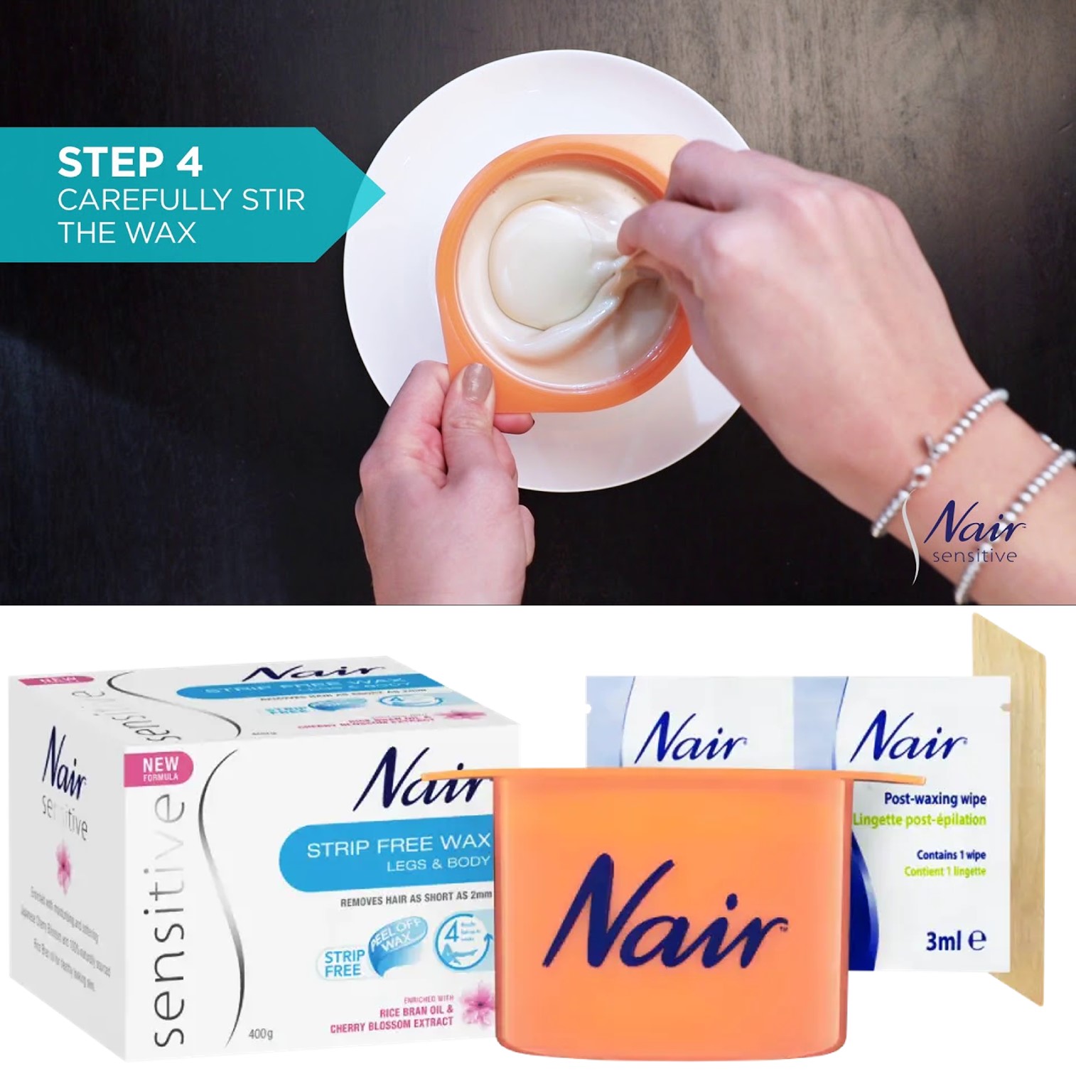 Nair Sensitive Strip Free Hair Remover Wax 400g ผลิตภัณฑ์กำจัดขนตามร่างกายสูตรอ่อนโยนสำหรับผู้หญิงสินค้านำเข้าจากออสเตรเลียพร้อมส่ง