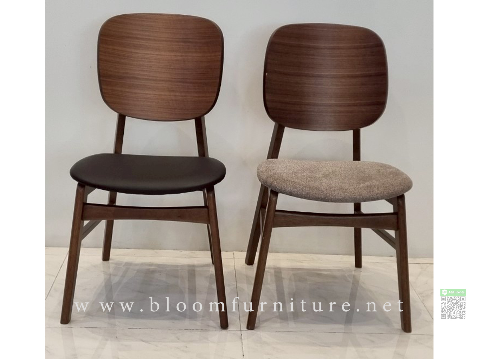เก้าอี้โมเดิร์นโครงไม้ เบาะนั่งเสริมฟองน้ำหุ้มผ้า หรือ หนัง ขนาด 50x59x85 ซม.