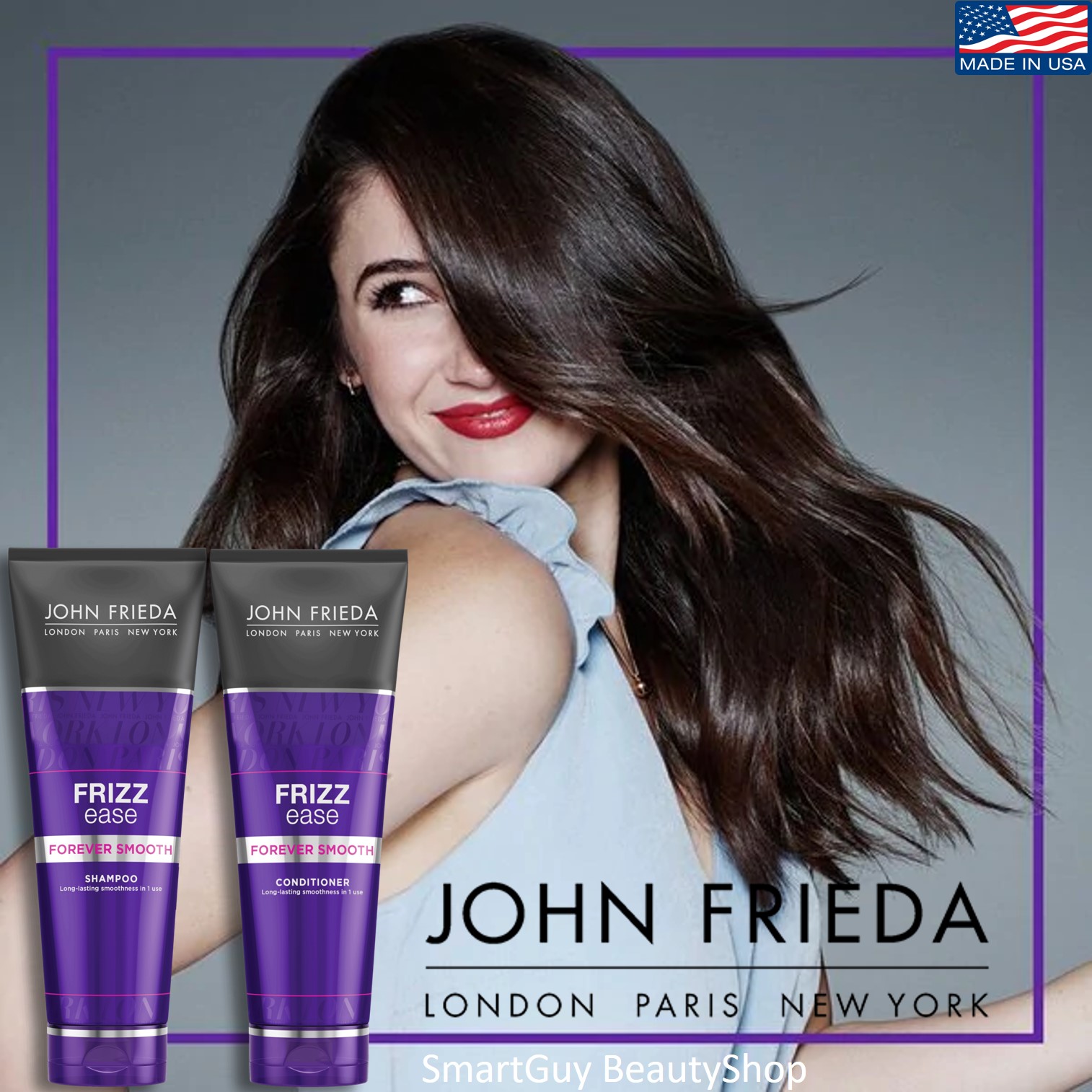 JOHN FRIEDA FRIZZ EASE Forever Smooth Shampoo+Conditioner 250ml x 2 ชุดคู่ผลิตภัณฑ์แชมพูและครีมนวดผมสูตรพรีเมี่ยมบำรุงฟื้นฟูเส้นผมนุ่มสลวยอย่างมีประสิทธิภาพสูง สินค้านำเข้าจากออสเตรเลีย