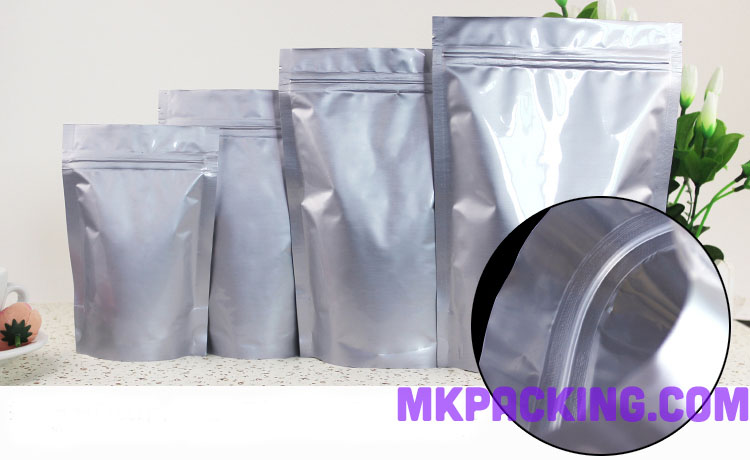 ถุงฟอยด์เงินทึบ ซิปล็อค ตั้งได้ ขนาด 12*20+4 ซม.