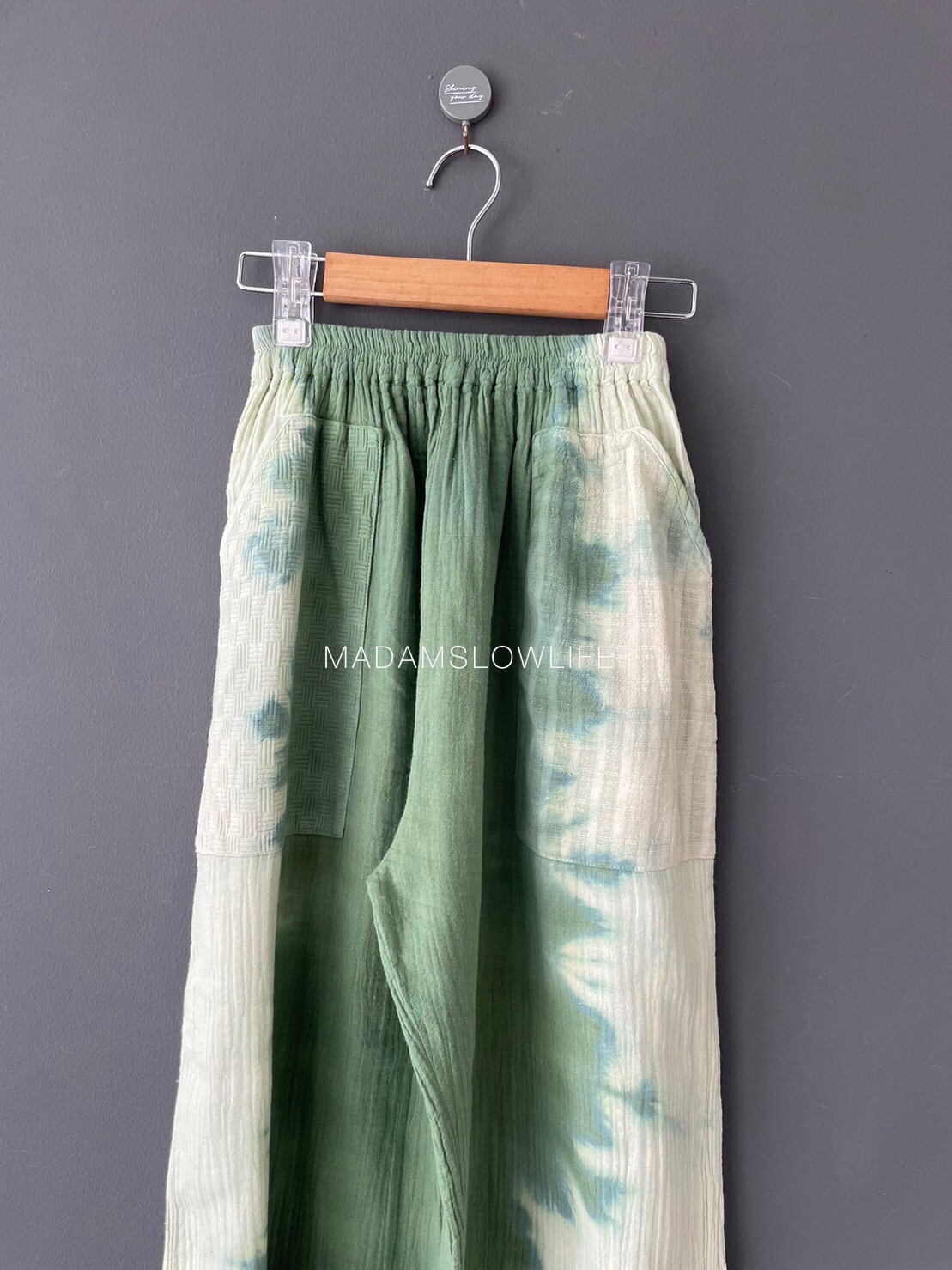 กางเกงผ้าคอตตอน100% พรีเมี่ยมมีเทคเจอร์ ย้อมสีเขียวปลอดสารพิษ Size M