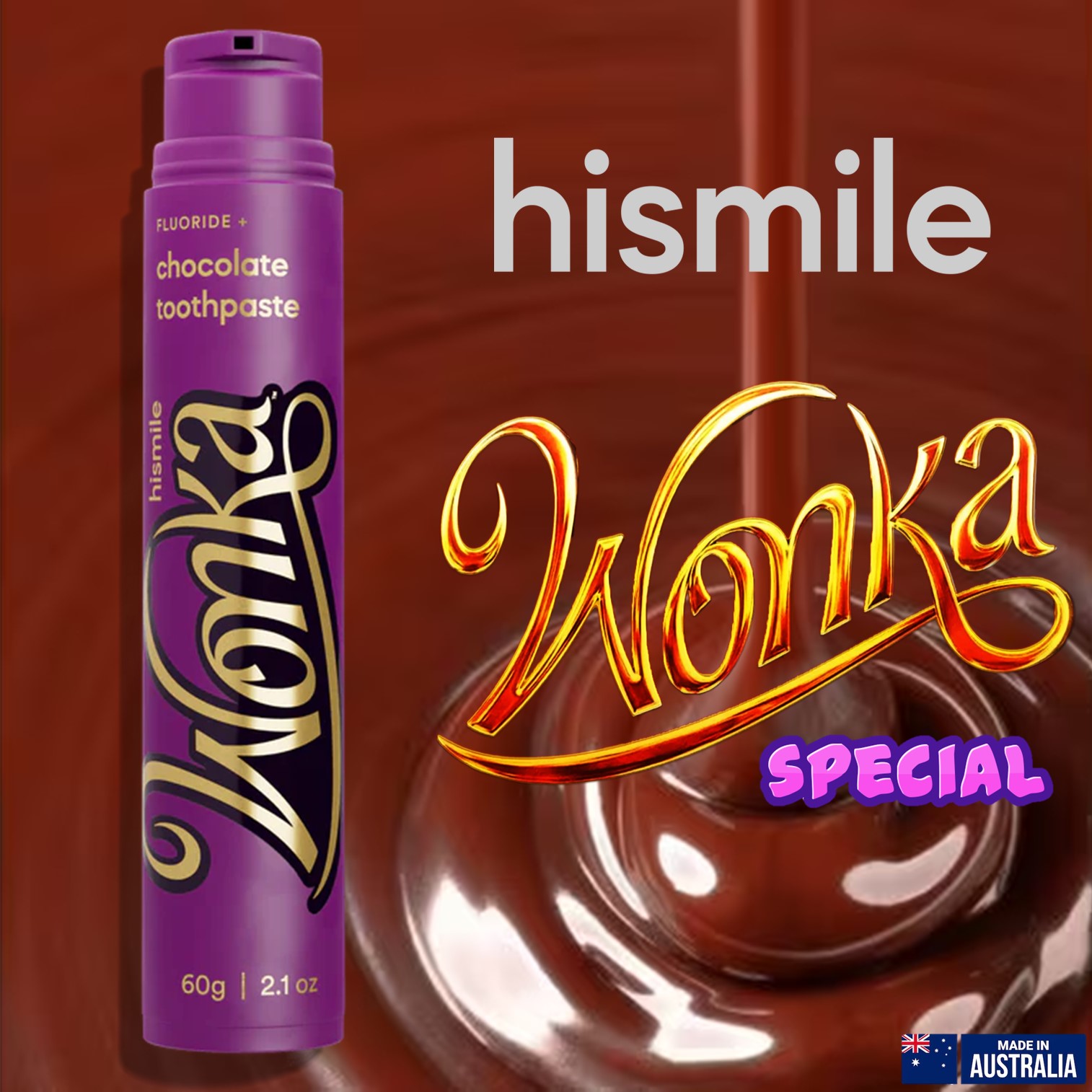 Hismile Wonka Chocolate Toothpaste Special Edition 60g ยาสีฟันรสช็อคโกแลตสูตรพิเศษสินค้านำเข้าจากออสเตรเลียของแท้พร้อมส่ง