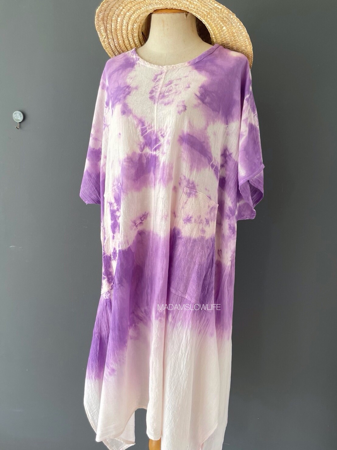 ชุดเดรสสวยๆ Size F ผ้าคอตตอนแบบมีเทกเจอร์ สีม่วงสวยใช้สีปลอดสารพิษ