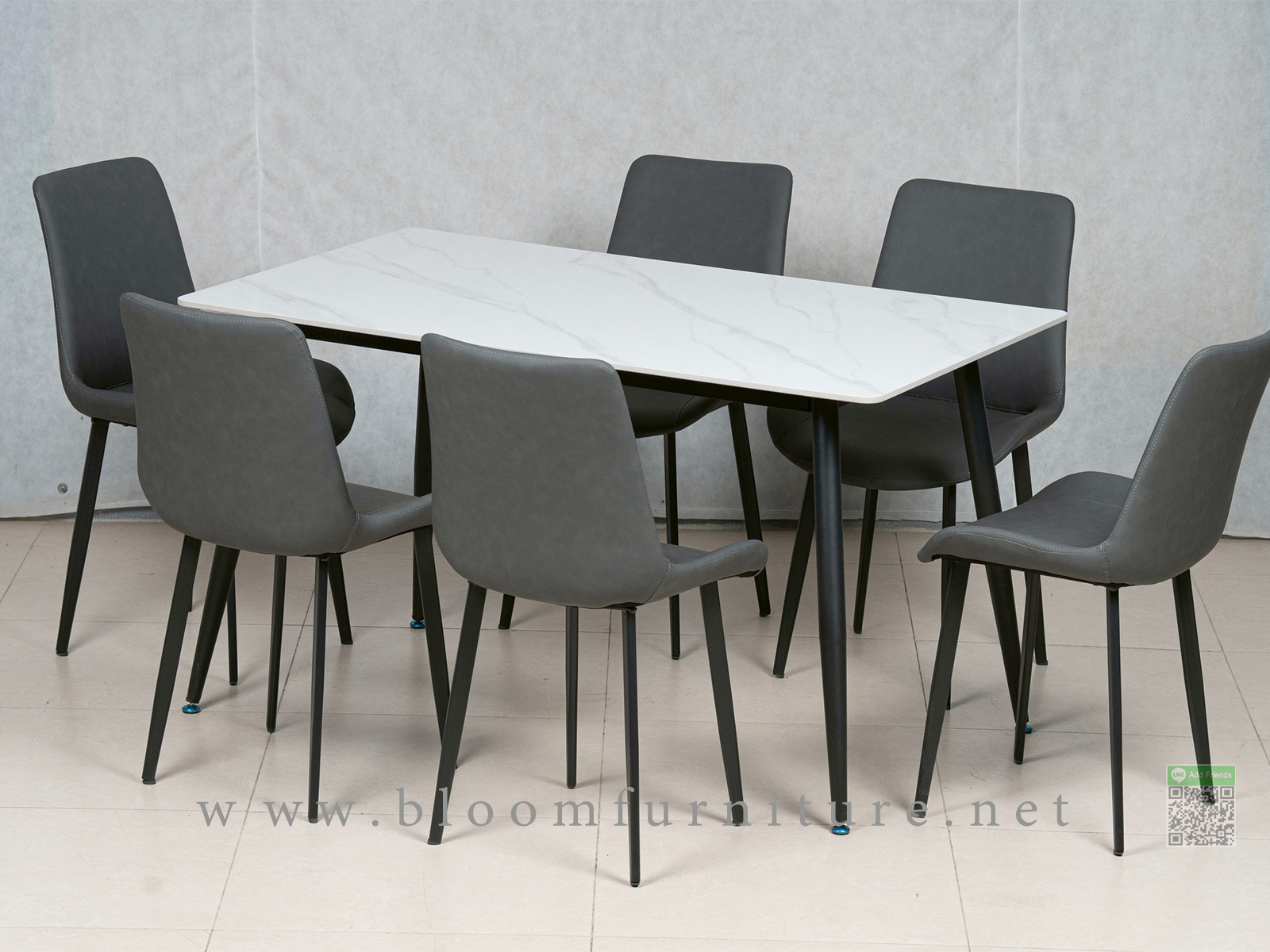 ชุดโต๊ะอาหารโครงเหล็ก หน้าเซรามิคกันน้ำ กันร้อน ขนาด 140*80*75 ซม