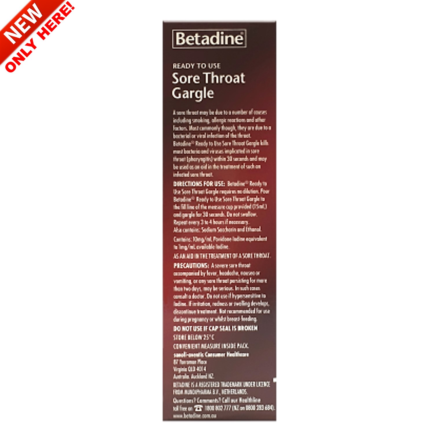 Betadine Antiseptic Sore Throat Gargle Ready To Use 120ml น้ำยาบ้วนปากช่วยฆ่าเชื้อไวรัสและเชื้อแบคทีเรียสะสมในช่องปากและลำคอช่วยลดอาการเจ็บคอหรืออาการข้างเคียงได้อย่างมีประสิทธิภาพ