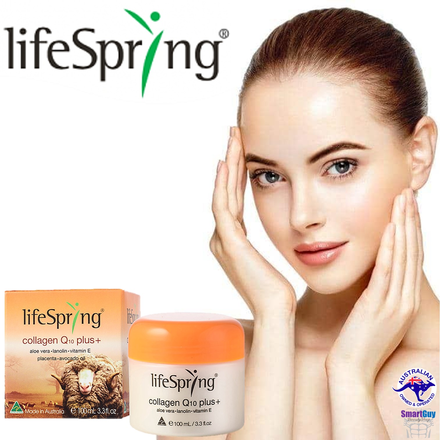 LifeSpring Collagen Q10 Plus Aloe Vera+Lanolin+Vitamin E+Placenta+Avocado Oil 100ml. ครีมรกแกะผสมคอลลาเจนคิวเท็นและวิตามินสารสกัดธรรมชาติช่วยลดริ้วรอยปรับผิวหน้าตึงกระชับกระจ่างใสย้อนวัยผิวหน้าสูตรเข้มข้นสินค้านำเข้ารับประกันของแท้จากออสเตรเลีย