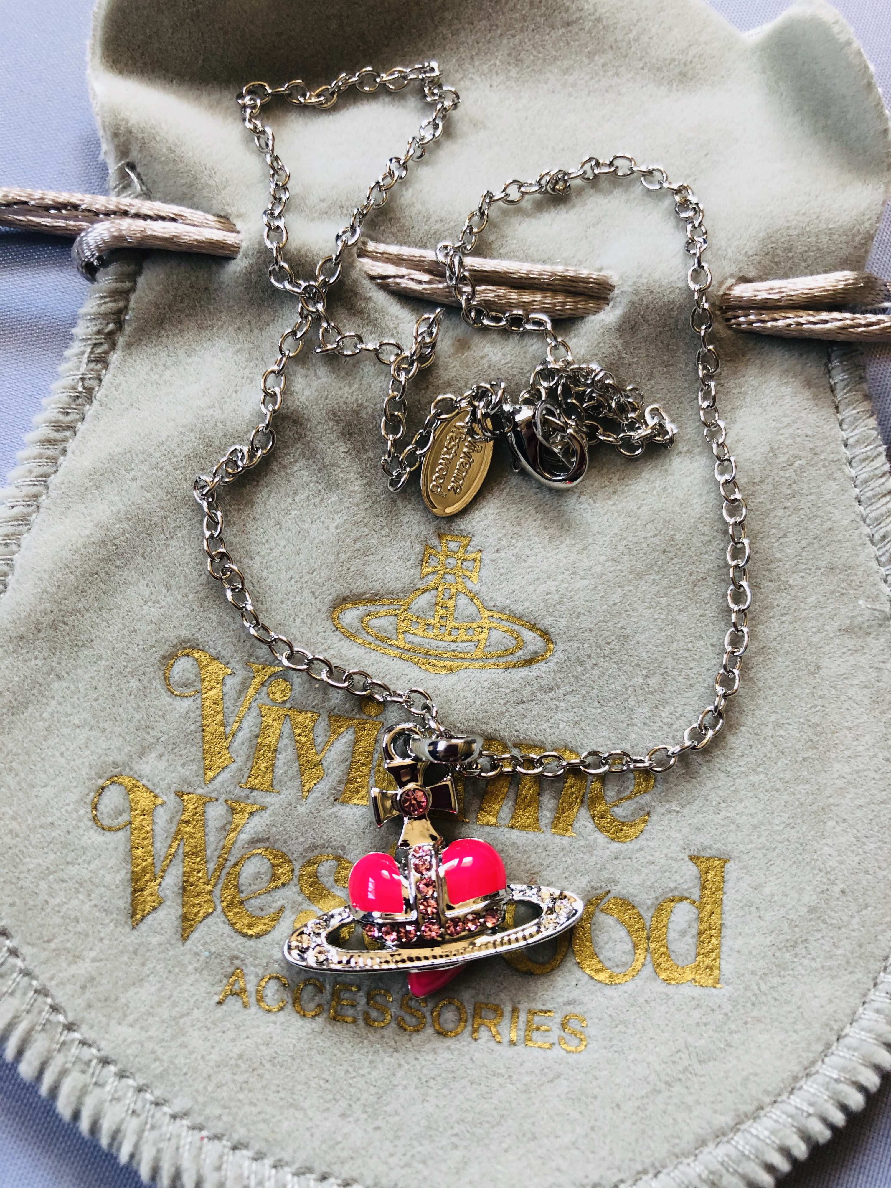Vivienne Westwood Diamante Pink Heart Necklace