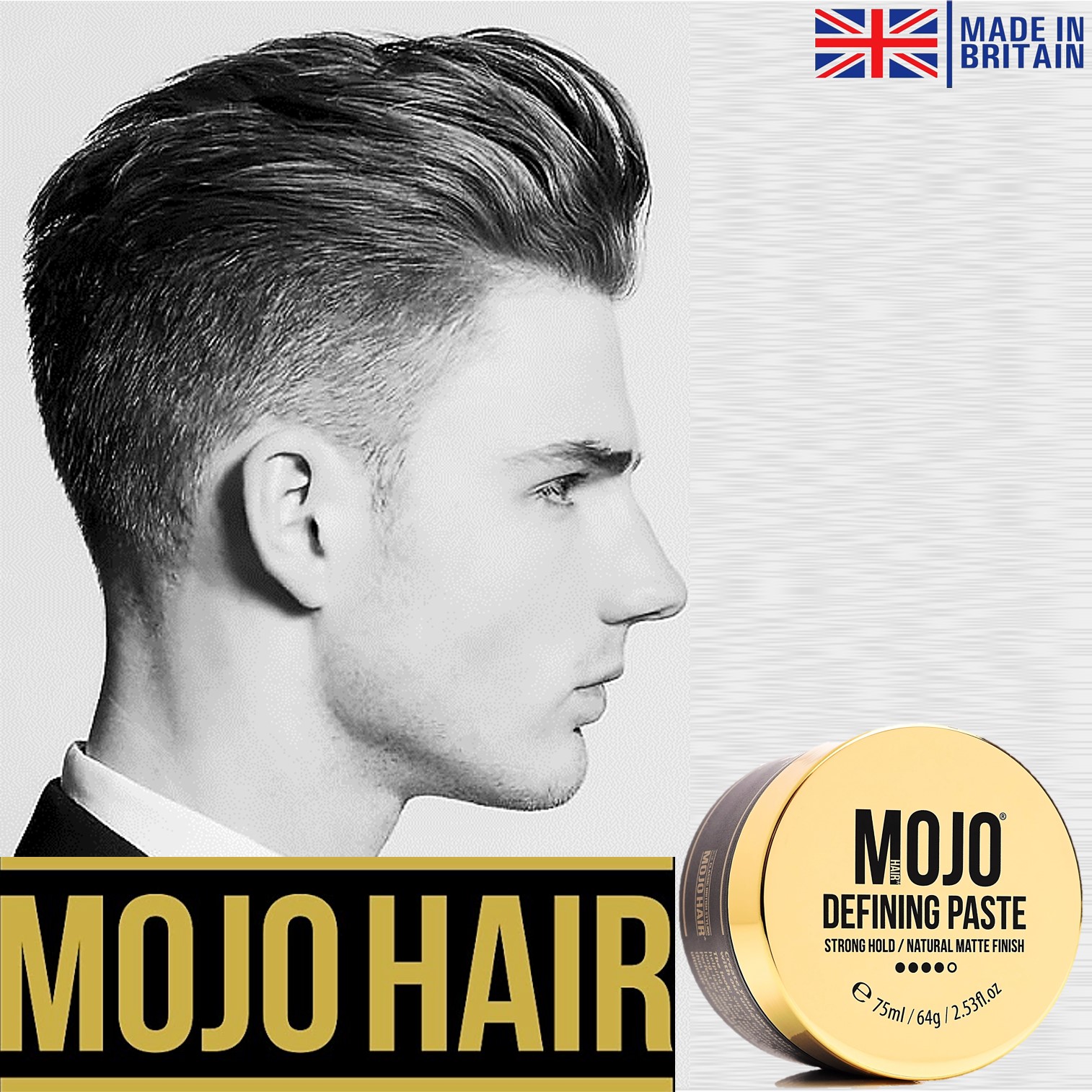 MOJO HAIR Defining Paste Strong Hold / Natural Matte Finish 75ml. ผลิตภัณฑ์จัดแต่งทรงผมอยู่ทรงเป็นธรรมชาติพร้อมการบำรุงและปกป้องเส้นผมสูตรพรีเมี่ยมจากต่างประเทศ