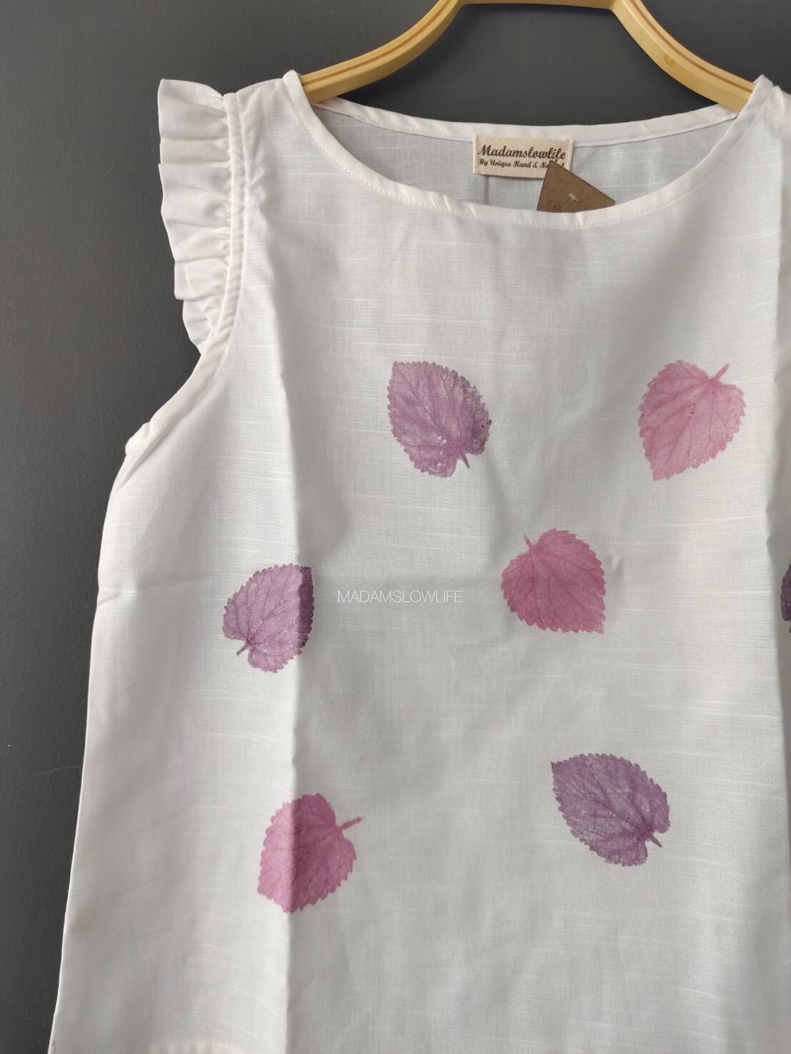 เสื้อคอปาดระบายแขน พิมพ์ลายใบไม้ size: S M L XL