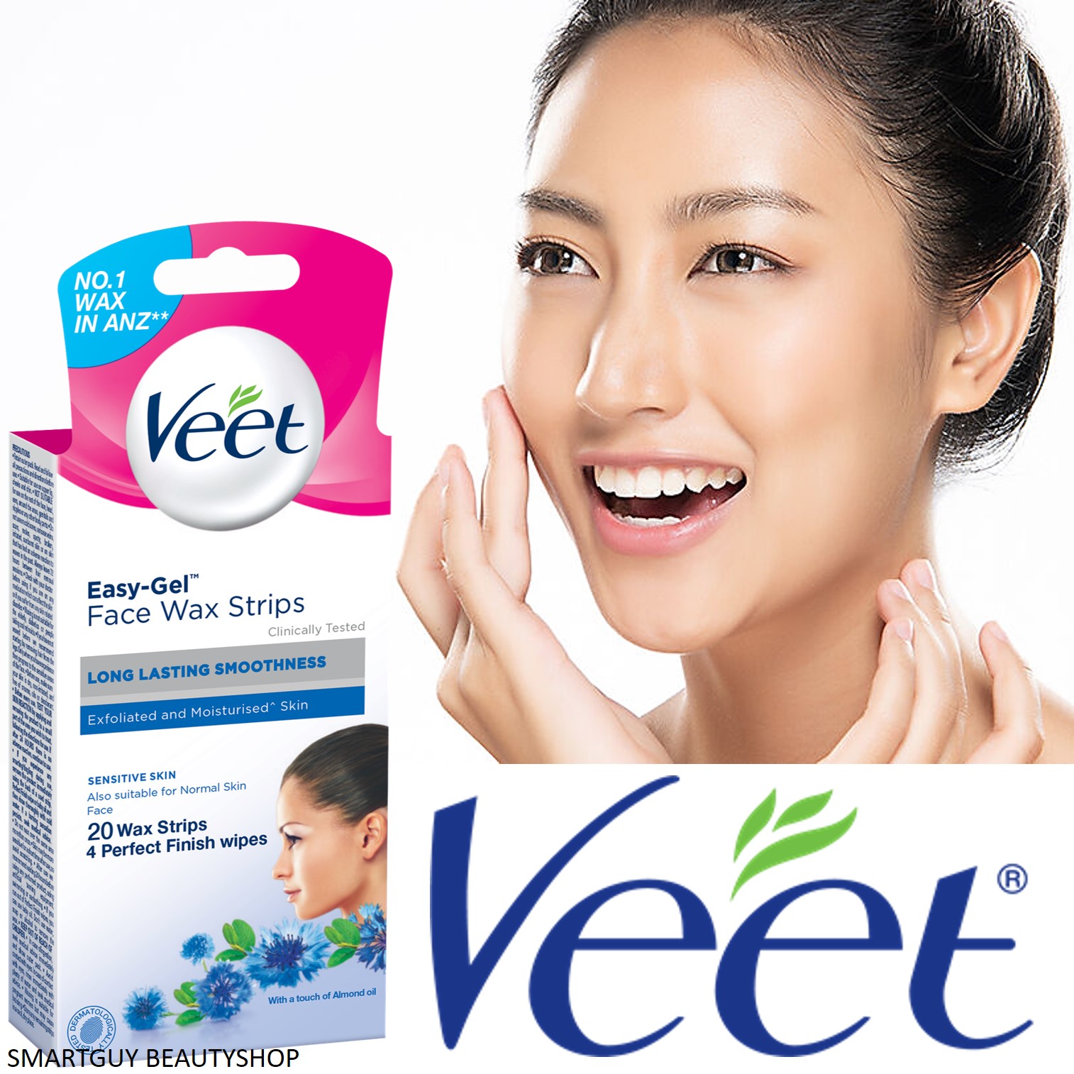 Veet Easy-Gel Face Wax Strips Sensitive Skin ผลิตภัณฑ์กำจัดขนสำหรับใบหน้าสูตรอ่อนโยนพิเศษสินค้าลิขสิทธิ์แท้นำเข้าจากต่างประเทศ