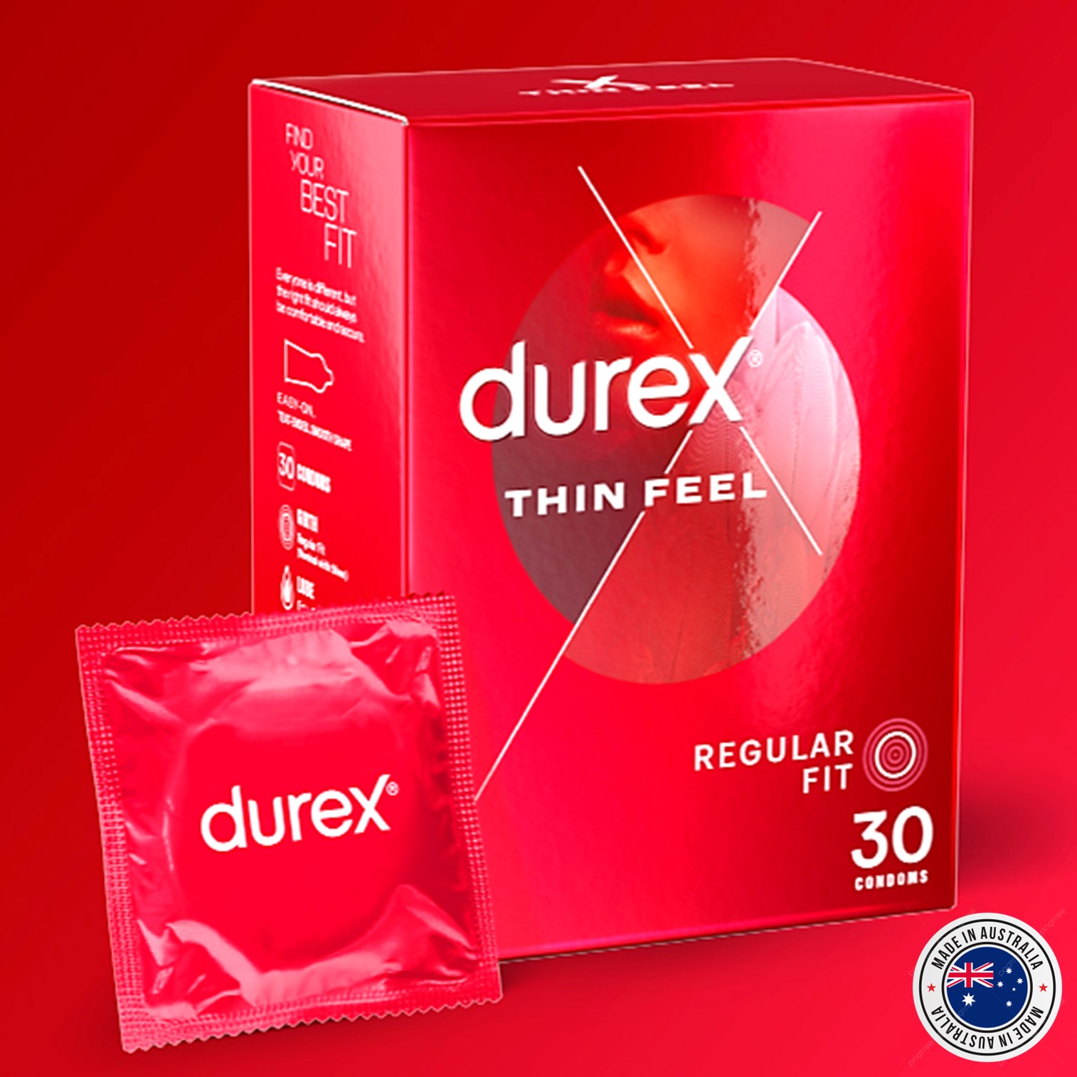 Durex Thin Feel Regular Fit 30 condoms 56mm ถุงยางอนามัยรุ่นพิเศษให้ความรู้สึกบางเบาเป็นธรรมชาติแพ็คสุดคุ้มสินค้านำเข้าจากออสเตรเลียของแท้พร้อมส่ง