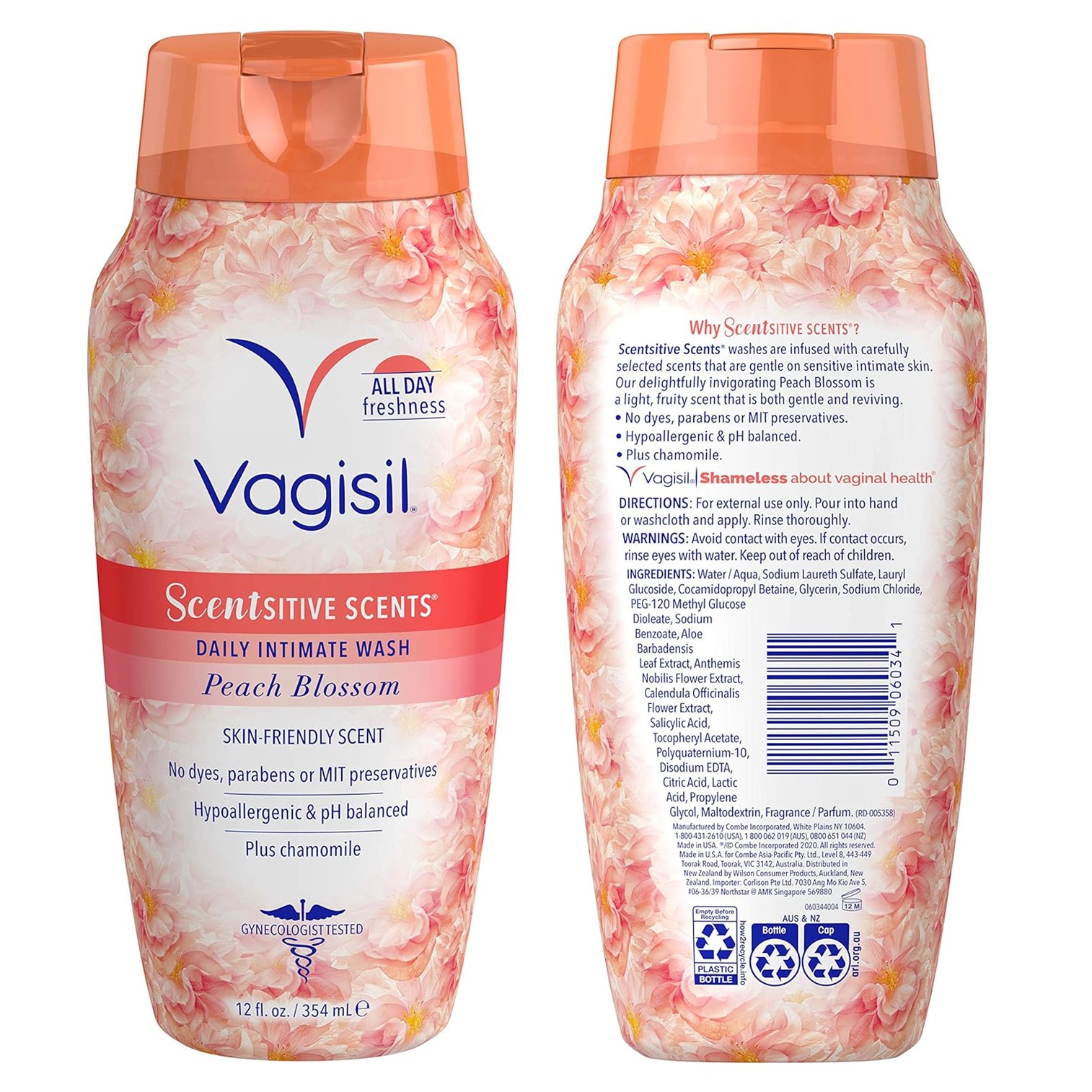 Vagisil Scentsitive Scents Daily Intimate Wash Peach Blossom 354ml ผลิตภัณฑ์ทำความสะอาดจุดซ่อนเร้นสูตรอ่อนโยนพิเศษสำหรับผู้หญิงสินค้านำเข้าจากออสเตรเลียพร้อมส่ง