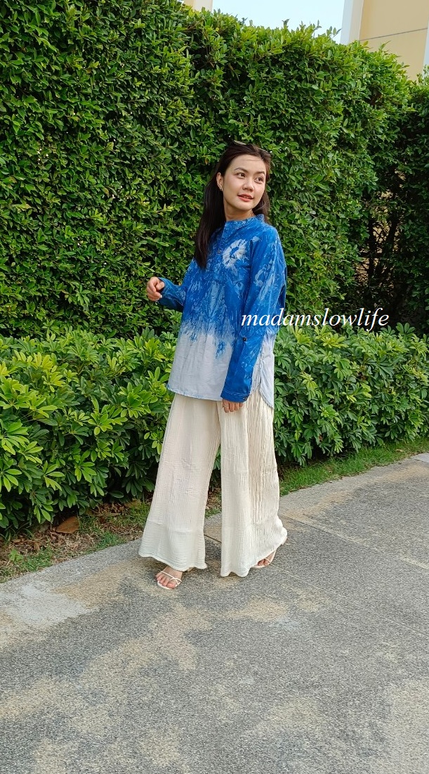 เสื้อเชิ้ต คอจีนแขนยาว แขนพับได้ เนื้อผ้าคอตตอน ซาทีน Cotton Satin ใส่สบาย