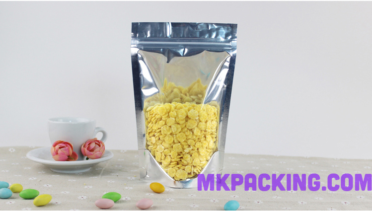 ถุงเมทัลไลท์ หน้าใส หลังฟอยล์ ซิปล็อค ตั้งได้ ขนาด 15*22+4 ซม.