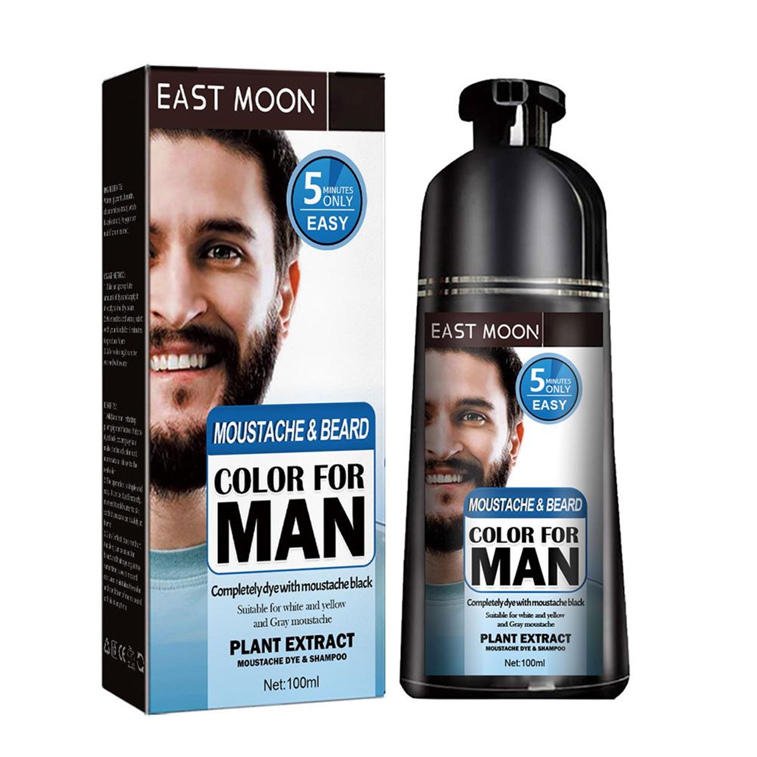 EAST MOON Moustache & Beard Color Shampoo For Man (Black) ผลิตภัณฑ์แชมพูเปลี่ยนสีหนวดเคราภายใน5นาทีสูตรอ่อนโยน