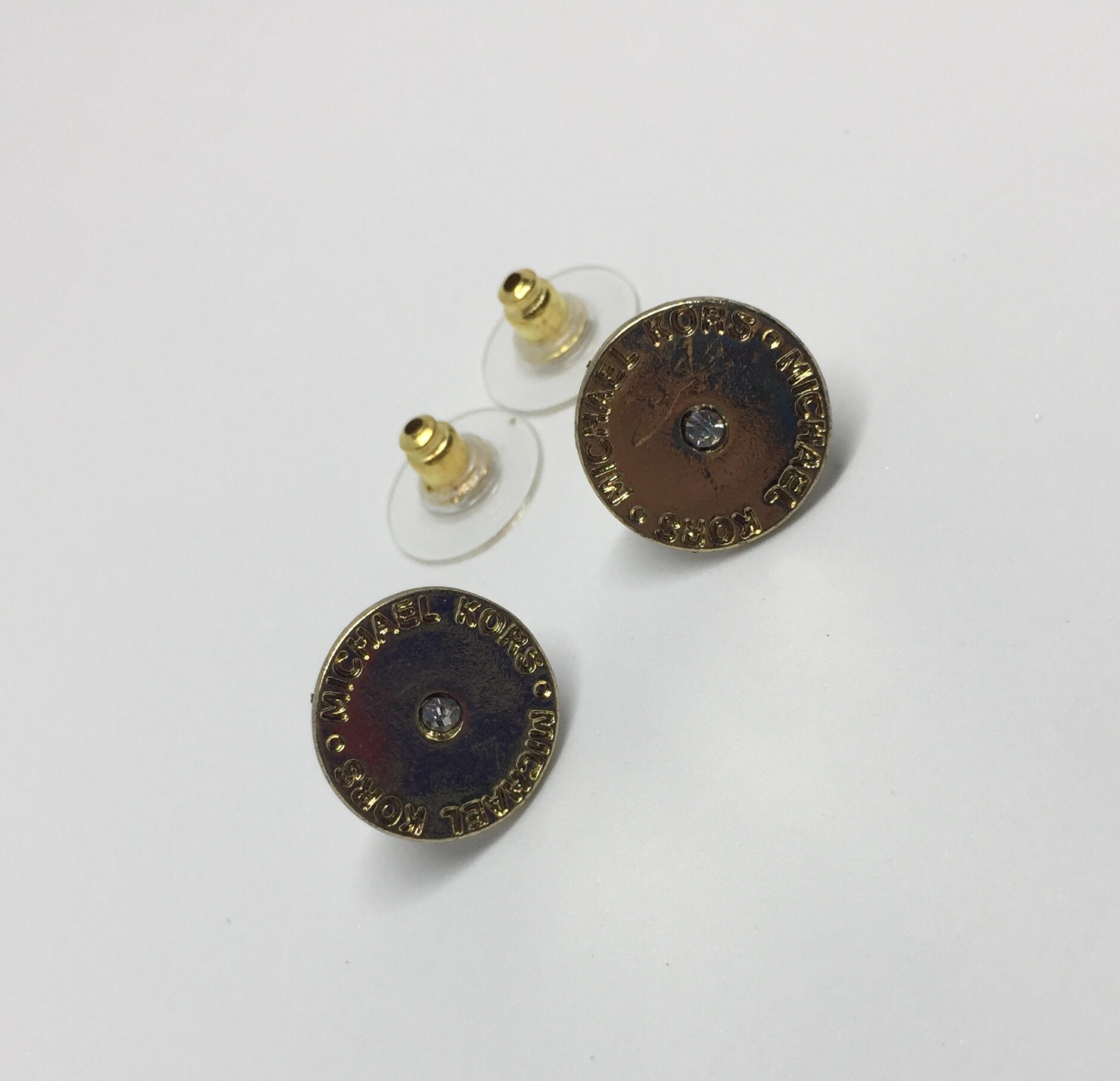 MK Round Crystal Logo Stud Earrings-Gold
