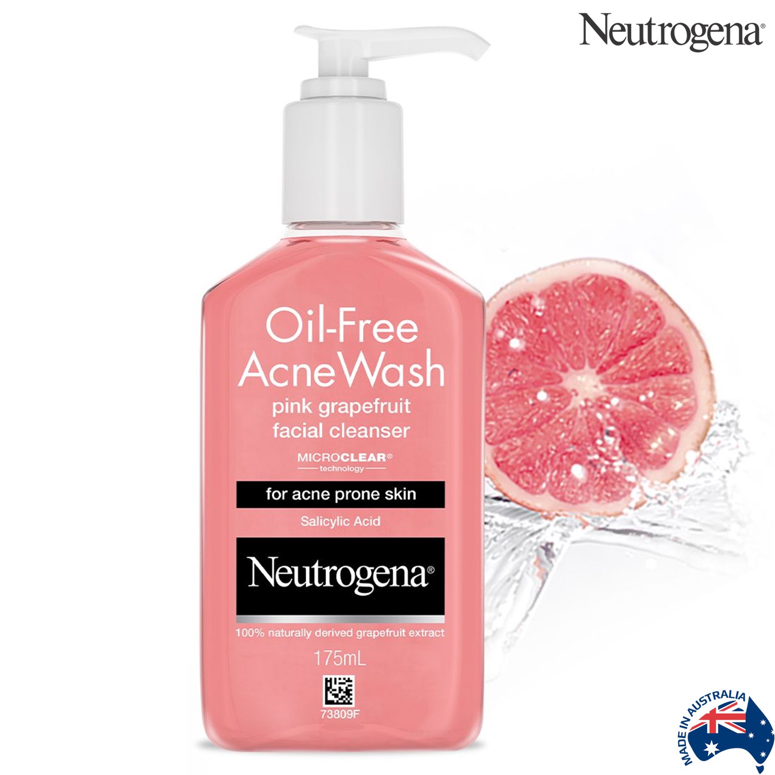 Neutrogena Oil Free Acne Wash Pink Grapefruit Facial Cleanser 175ml ผลิตภัณฑ์ทำความสะอาดผิวหน้ากระจ่างใสสูตรลดสิวคุมมันสินค้านำเข้าจากออสเตรเลียของแท้พร้อมส่ง