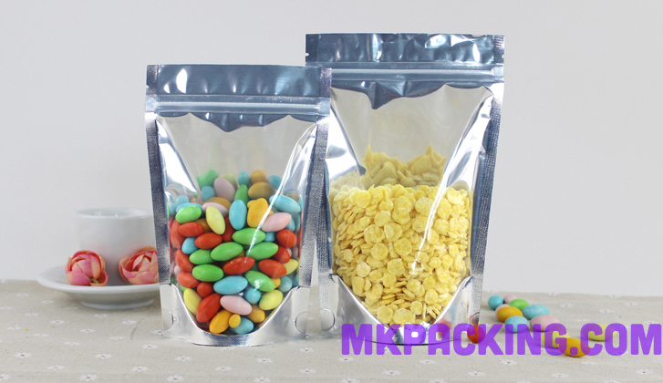 ถุงเมทัลไลท์ หน้าใส หลังฟอยล์ ซิปล็อค ตั้งได้ ขนาด 15*22+4 ซม.