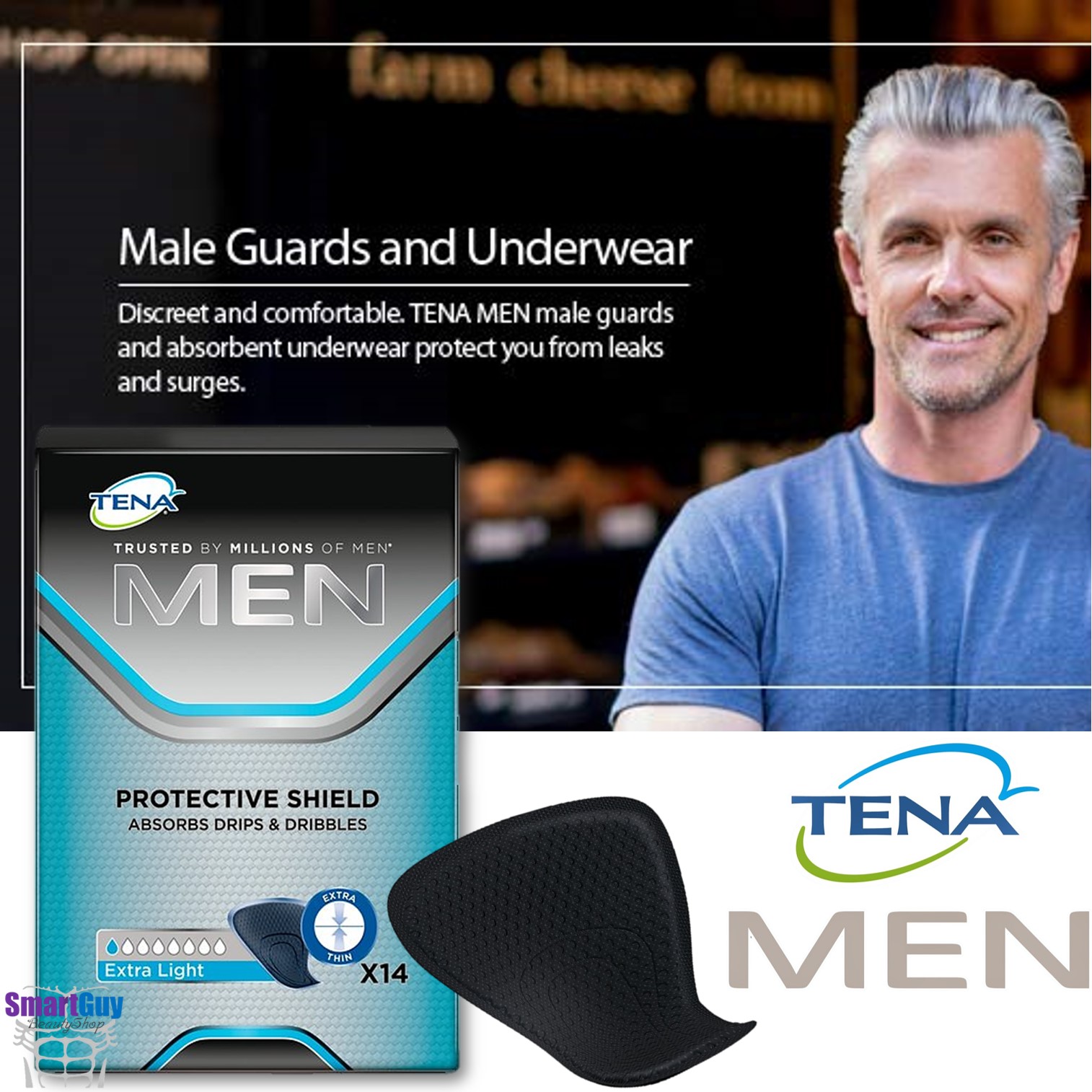 TENA Trusted By Millions Of Men Protective Shield Absorbs Drips & Dribbles แผ่นอนามัยลดความอับชื้นสำหรับผู้ชาย