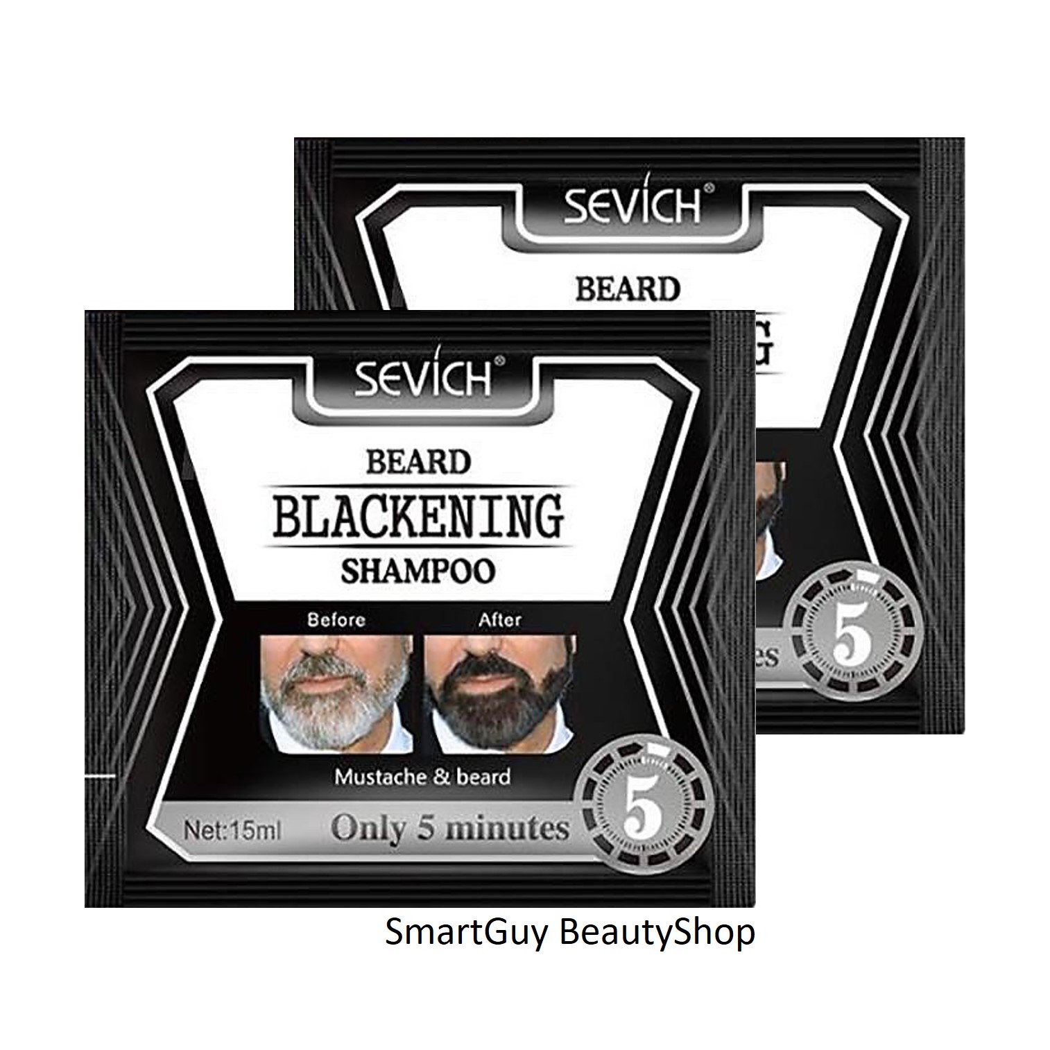 SEVICH Beard Blackening Shampoo Only 5 minutes 30ml. ครีมเปลี่ยนสีหนวดเคราคิ้วสำหรับผู้ชาย สินค้านำเข้าจากต่างประเทศ สีดำธรรมชาติ(แพ็ค2ซอง)