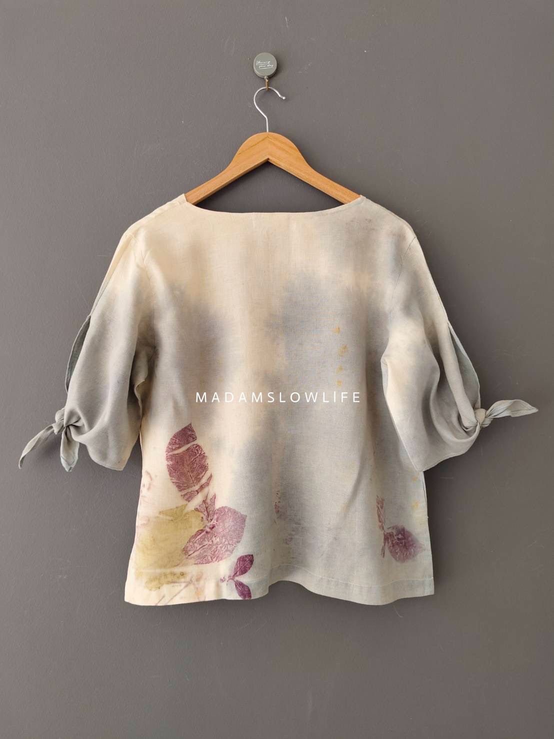 เสื้อผ้าลินินแท้ ลวดลายพิมพ์ลายแบบ eco-print อก 42 นิ้ว ยาว 22 นิ้ว