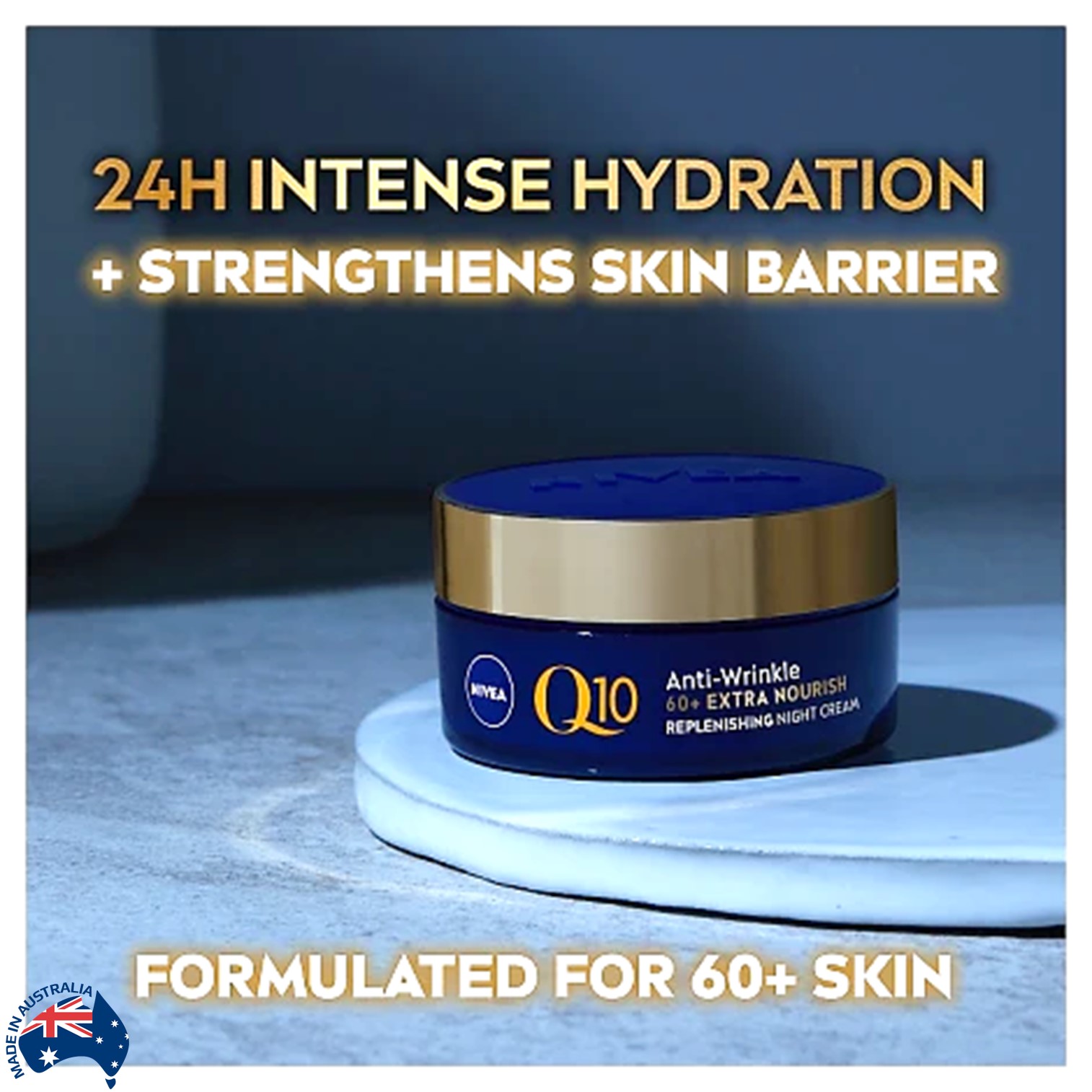 Nivea Q10 ANTI-WRINKLE 60+ REPLENISHING NIGHT CREAM MOISTURISER 50ml ผลิตภัณฑ์บำรุงผิวหน้าตอนกลางคืนสูตรพิเศษสินค้านำเข้าจากออสเตรเลียพร้อมส่ง