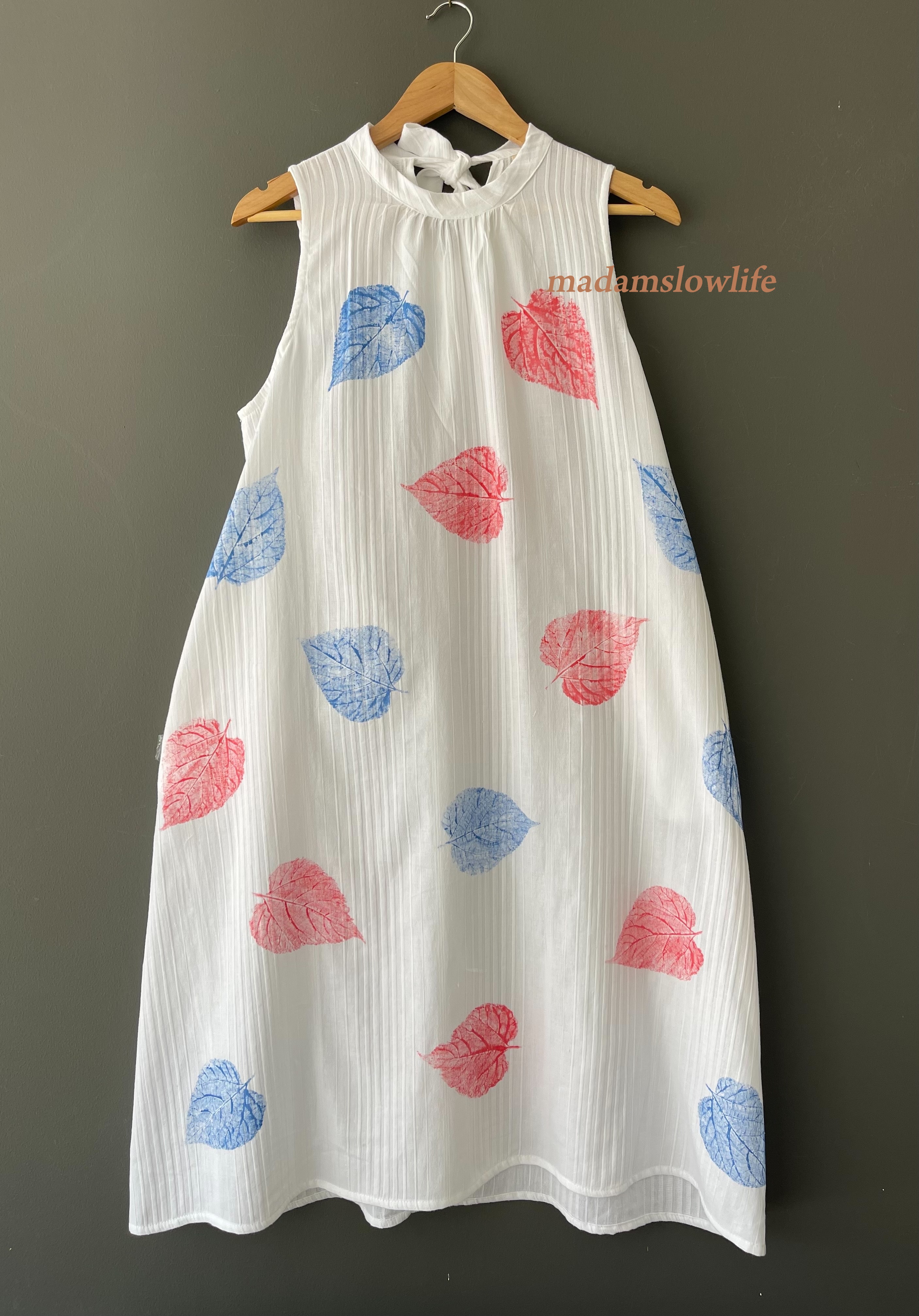 แซกคอเต่า โบว์หลัง ผ้าคอตตอน100% เนื้อนิ่มพิเศษ พิมพ์มือ สีปลอดสารพิษ