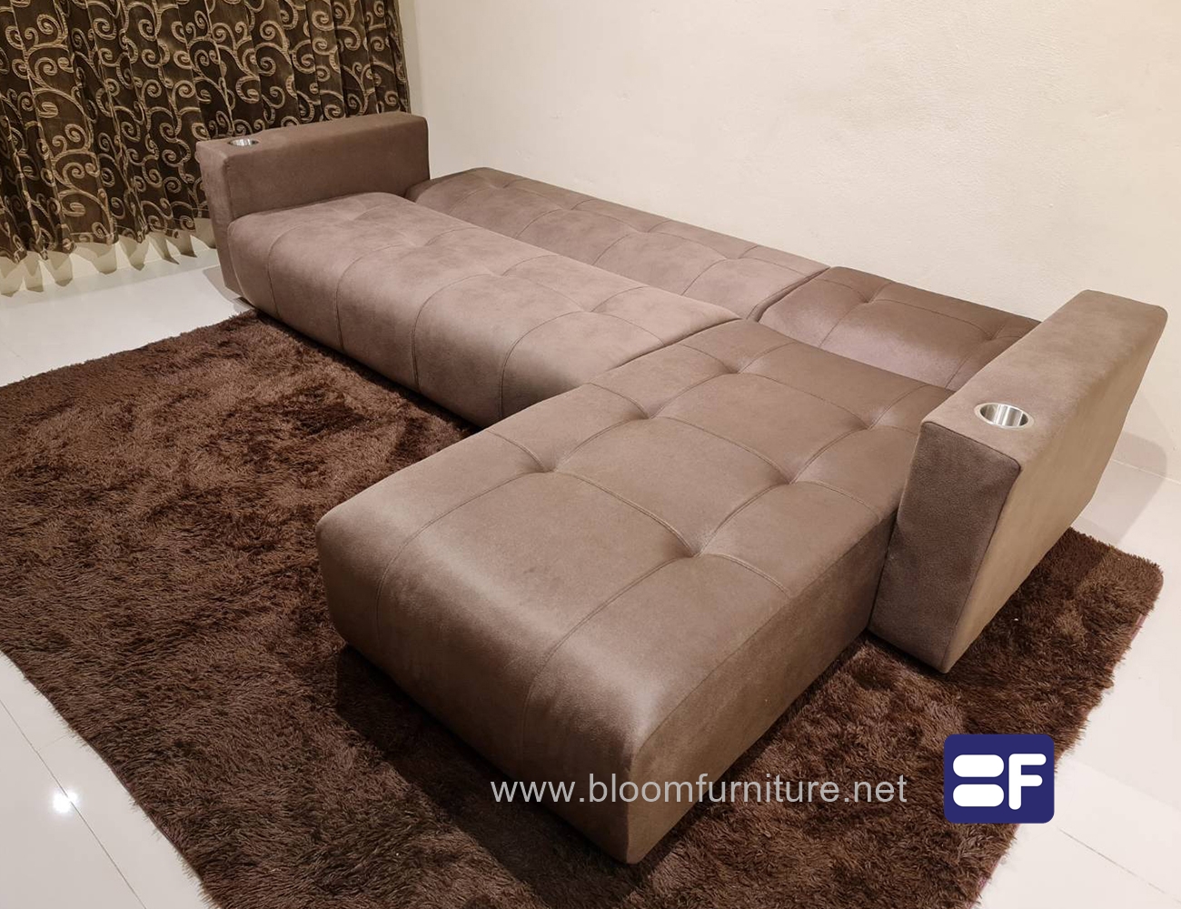 โซฟาทรงตัวแอลปรับหลังเอนนอนได้ (รับผลิตหุ้มหนังและผ้า) ขนาด 260x175x75 ซม.