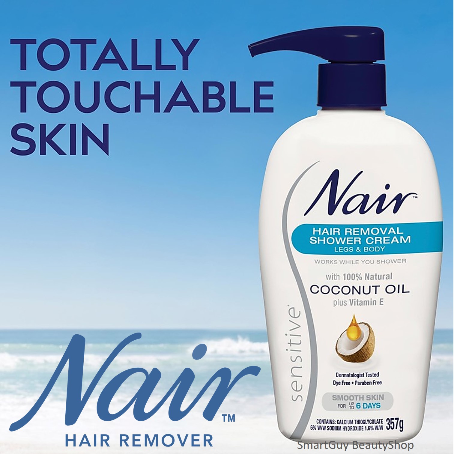 Nair Sensitive Hair Removal Shower Cream with Coconut Oil 357g ผลิตภัณฑ์กำจัดขนในขณะอาบน้ำสูตรอ่อนโยนพิเศษพร้อมการบำรุงผิว