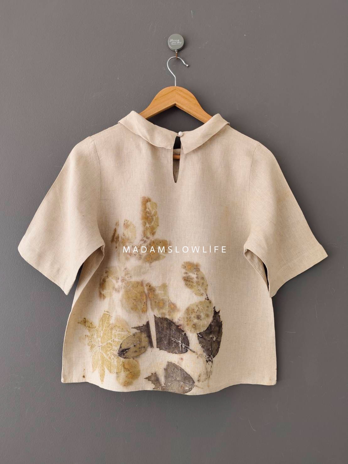 เสื้อผ้าลินินแท้ ลวดลายพิมพ์ลายแบบ eco-print อก 38 นิ้ว ยาว 21 นิ้ว