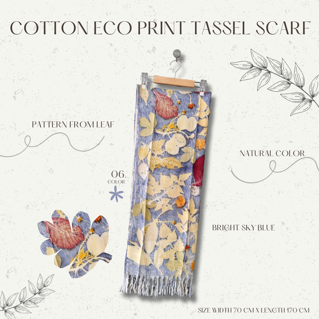 ผ้าพันคอ cotton Eco print Size : กว้าง 70 cm × ความยาว 170 cm มี 6 โทนสี