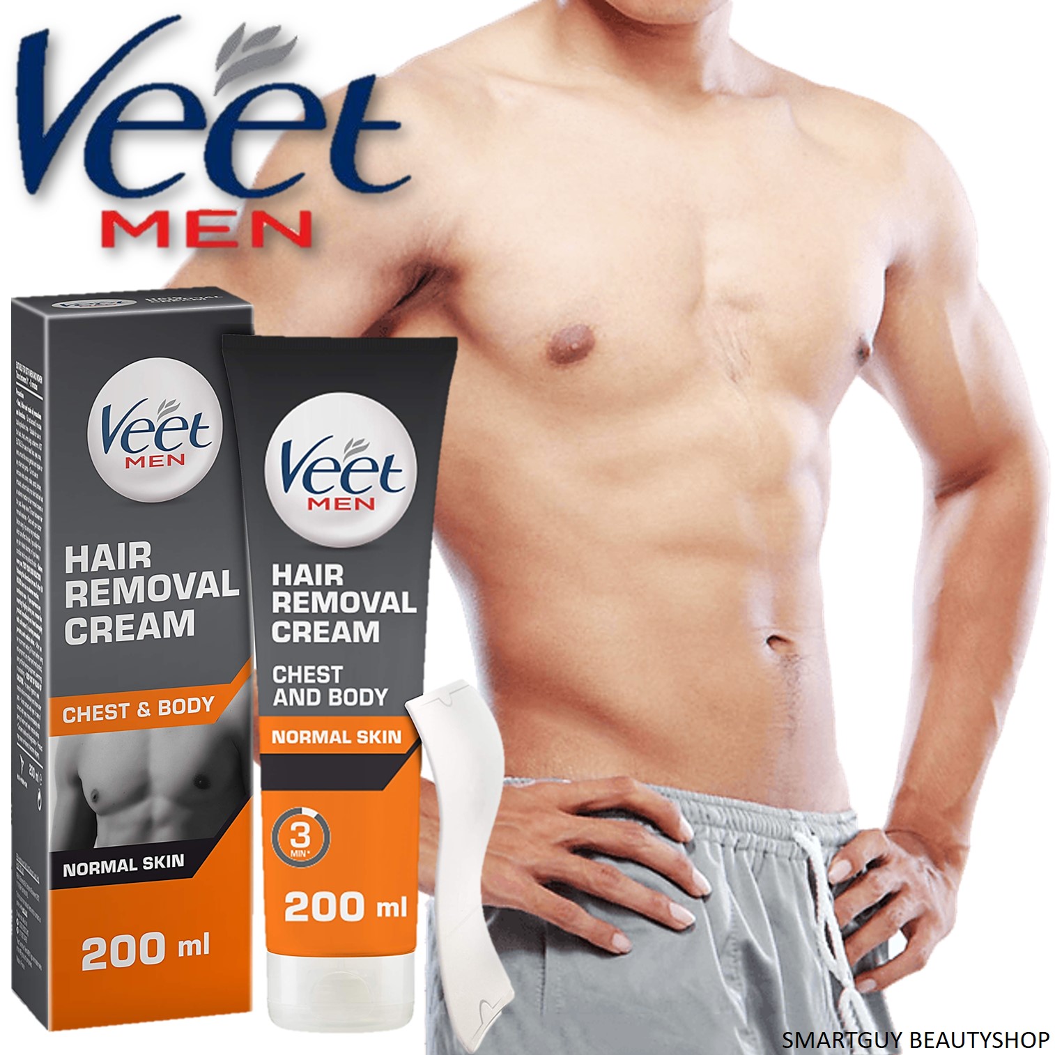 Veet Men Hair Removal Cream For Normal Skin 200ml ผลิตภัณฑ์กำจัดขนบริเวณร่างกายสำหรับผู้ชายสูตรเพื่อผิวปกติ
