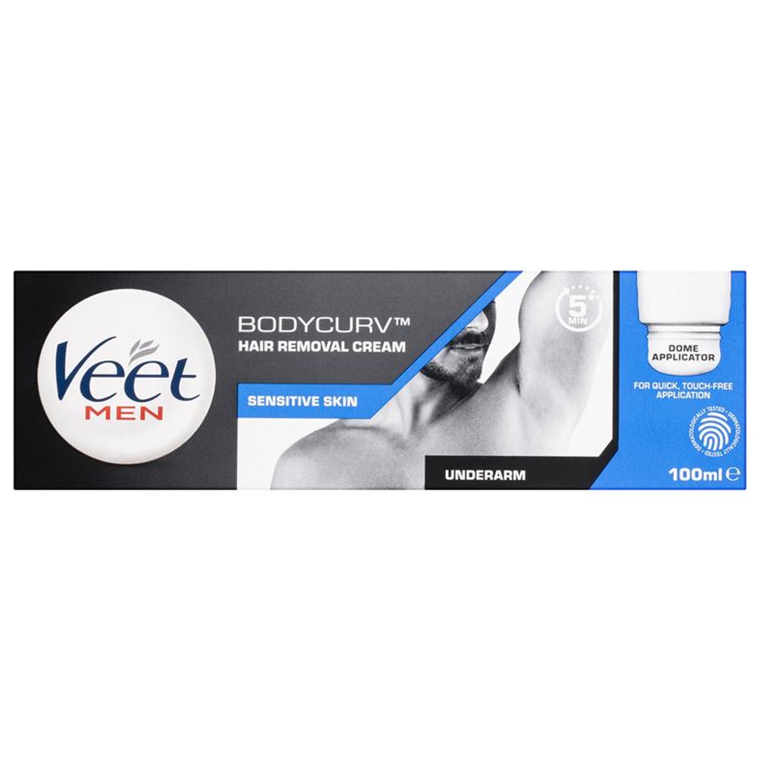 VEET Men Bodycurv Dome Applicator Underarm Hair Removal Cream 100 ml ครีมกำจัดขนบริเวณส่วนเว้าโค้งจุดซ่อนเร้นของร่างกายสูตรอ่อนโยนสำหรับผู้ชาย