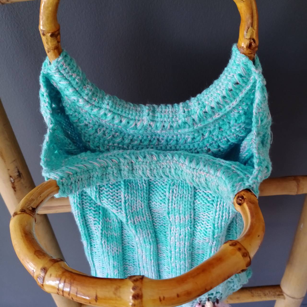 กระเป๋าไหมพรม สีฟ้า ขนาดกว้าง30cm*สูง35cm