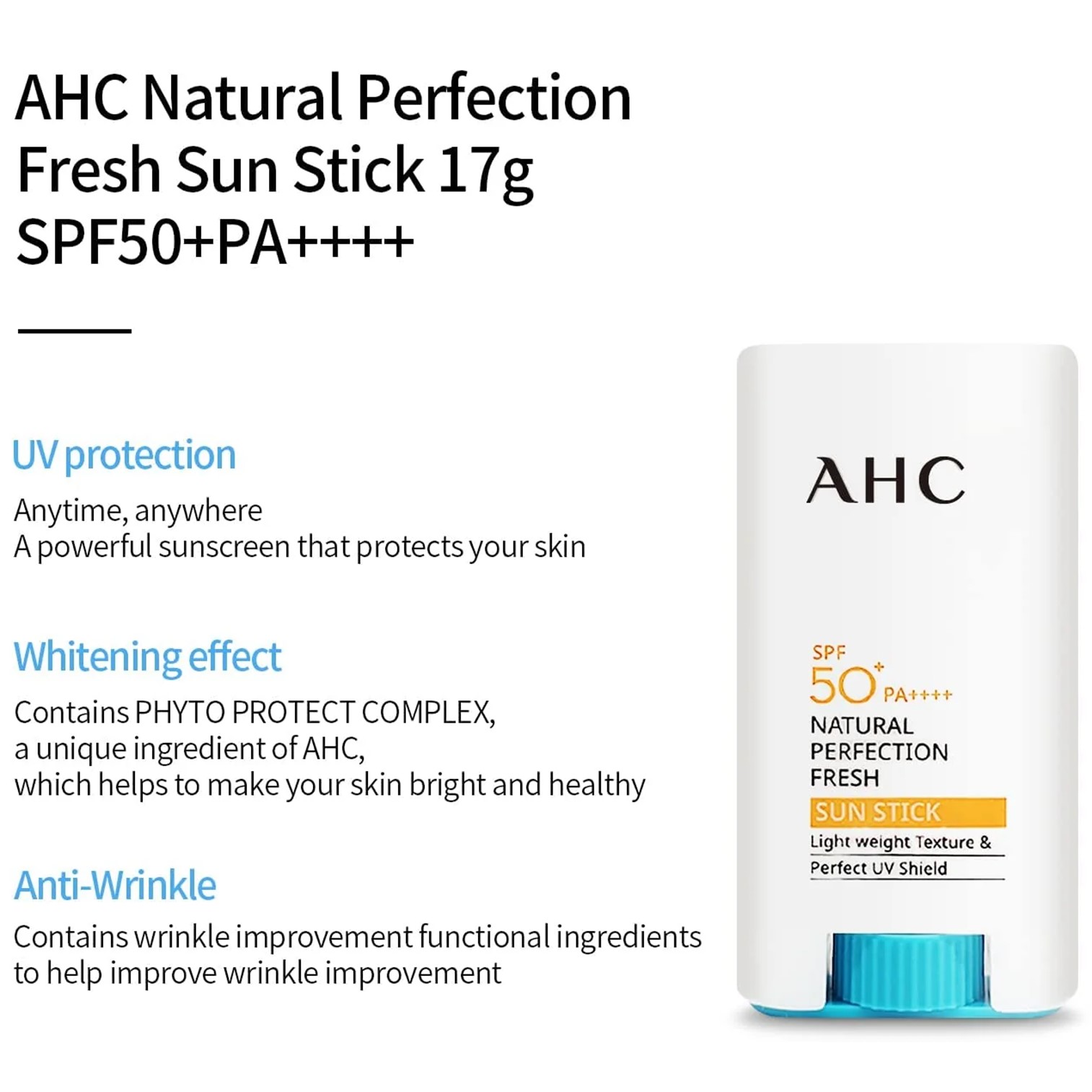 AHC Natural Perfection Fresh Sun Stick 17g SPF50+PA++++ ผลิตภัณฑ์ปกป้องผิวหน้าจากแสงแดดสำหรับผิวหน้าสูตรพิเศษจากเกาหลีของแท้พร้อมส่ง