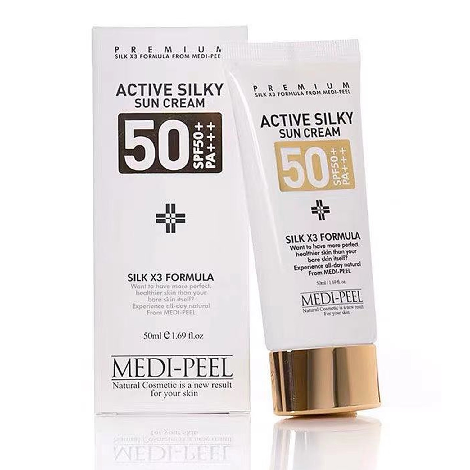 Medi-Peel Active Silky Sun Cream SPF50+ PA+++ 50ml ครีมกันแดดเนื้อบางเบาปกป้องพร้อมบำรุงผิวหน้าของแท้จากเกาหลี