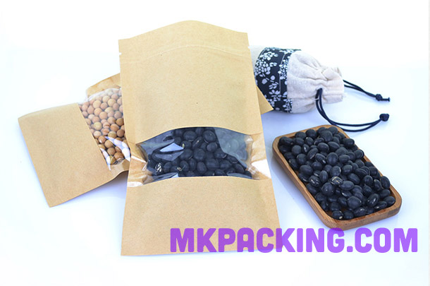 ถุงกระดาษคราฟท์ หน้าต่างใส ซิปล็อค ตั้งไม่ได้ ขนาด 16*26ซม.