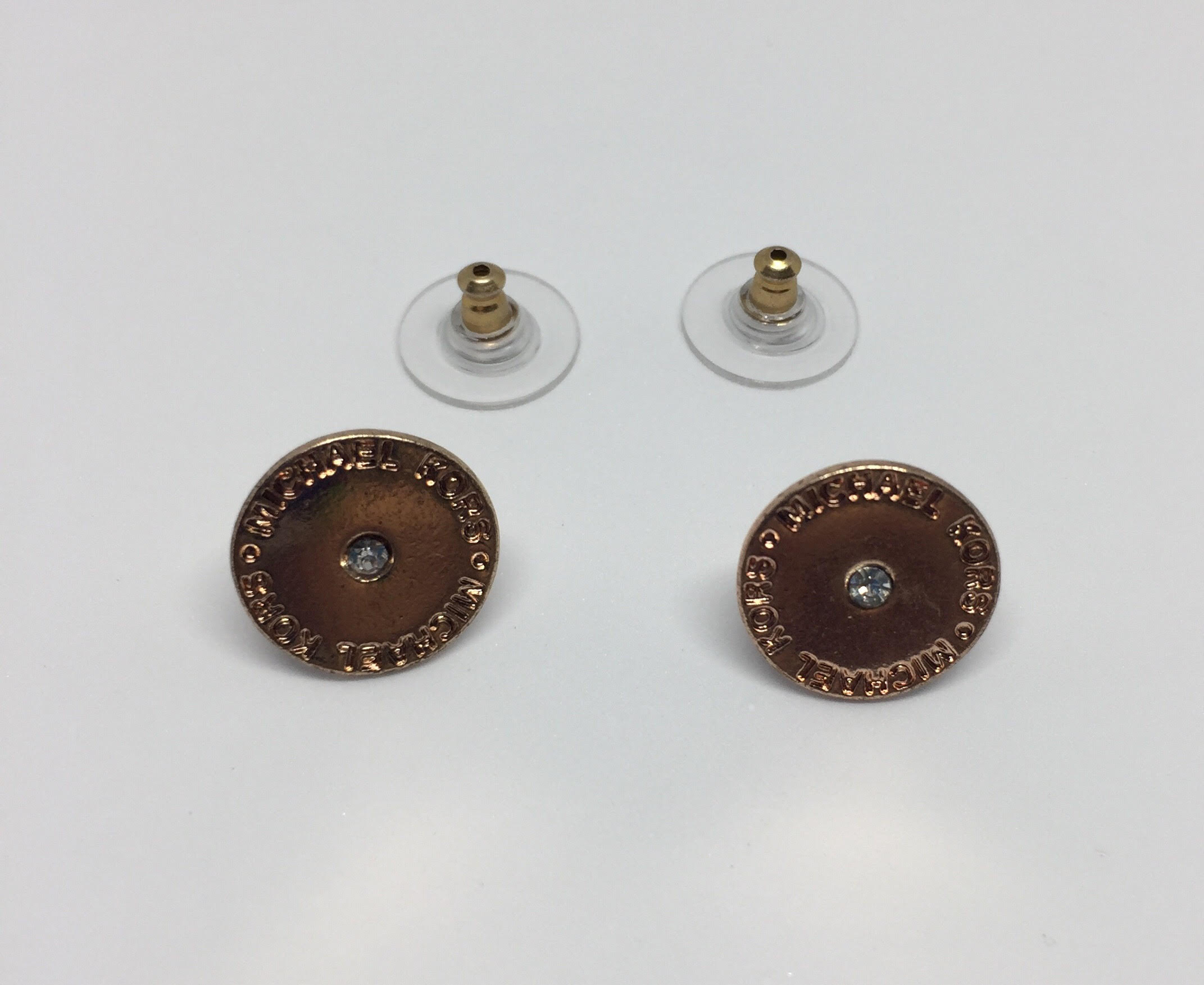 MK Round Crystal Logo Stud Earrings-Rose Golden