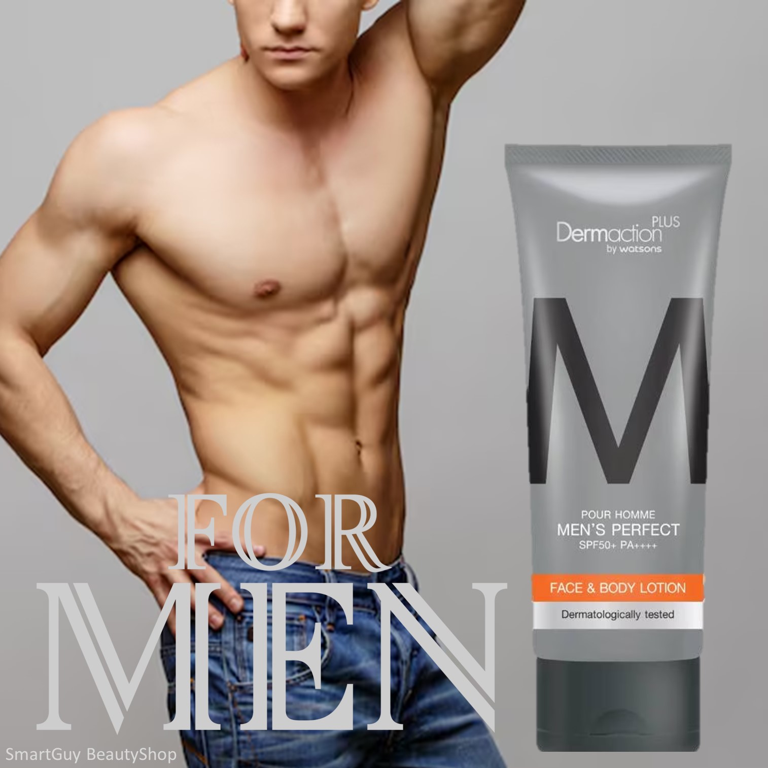 Dermaction Plus by Watsons Pour Homme Men’s Perfect SPF50+PA++++ Face&Body Lotion 100ml โลชั่นกันแดดผิวหน้าผิวกายเนื้อบางเบาสูตรพิเศษสำหรับผู้ชายของแท้พร้อมส่ง