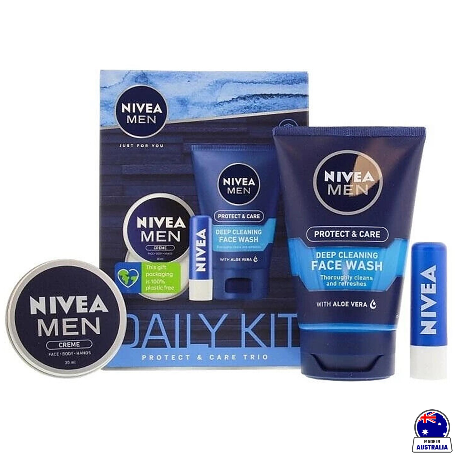Nivea Men Daily Kit Protect&Care Trio 3 piece Gift Set face wash balm&creme ชุดผลิตภัณฑ์สกินแคร์ดูแลผิวหน้าผู้ชายสูตรพิเศษจากนีเวียเม็นสินค้านำเข้าจากออสเตรเลีย