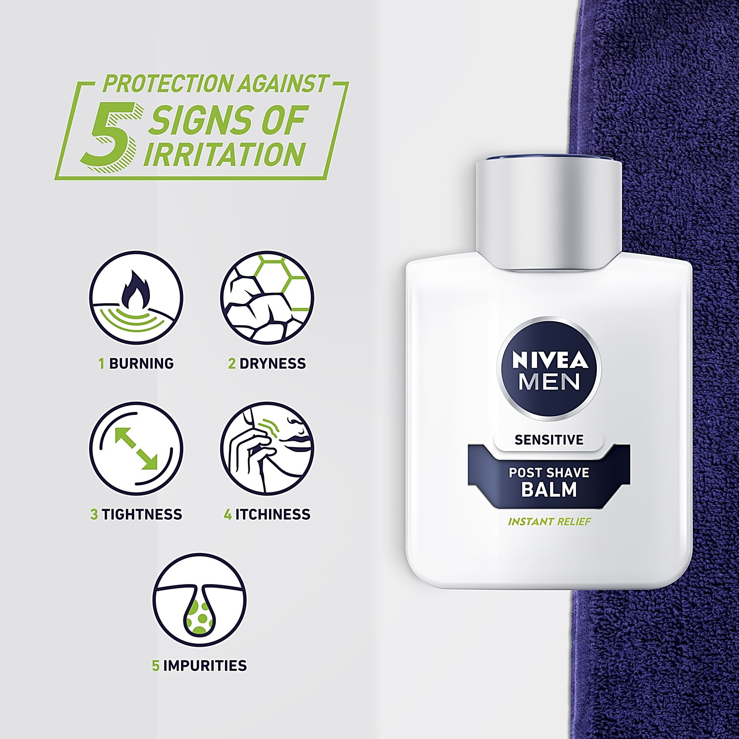 NIVEA MEN Sensitive Post Shave Balm Instant Relief 100ml. ผลิตภัณฑ์บาล์มบำรุงผิวหลังการโกนหนวดสูตรใหม่สำหรับผิวแพ้ง่ายจากนีเวียเม็น