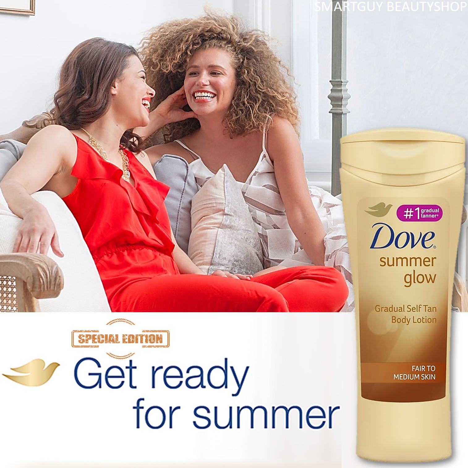 Dove Summer Glow Gradual Self Tan Body Lotion Fair To Medium Skin 400ml โลชั่นผิวสีแทนปานกลางสินค้านำเข้าจากต่างประเทศ