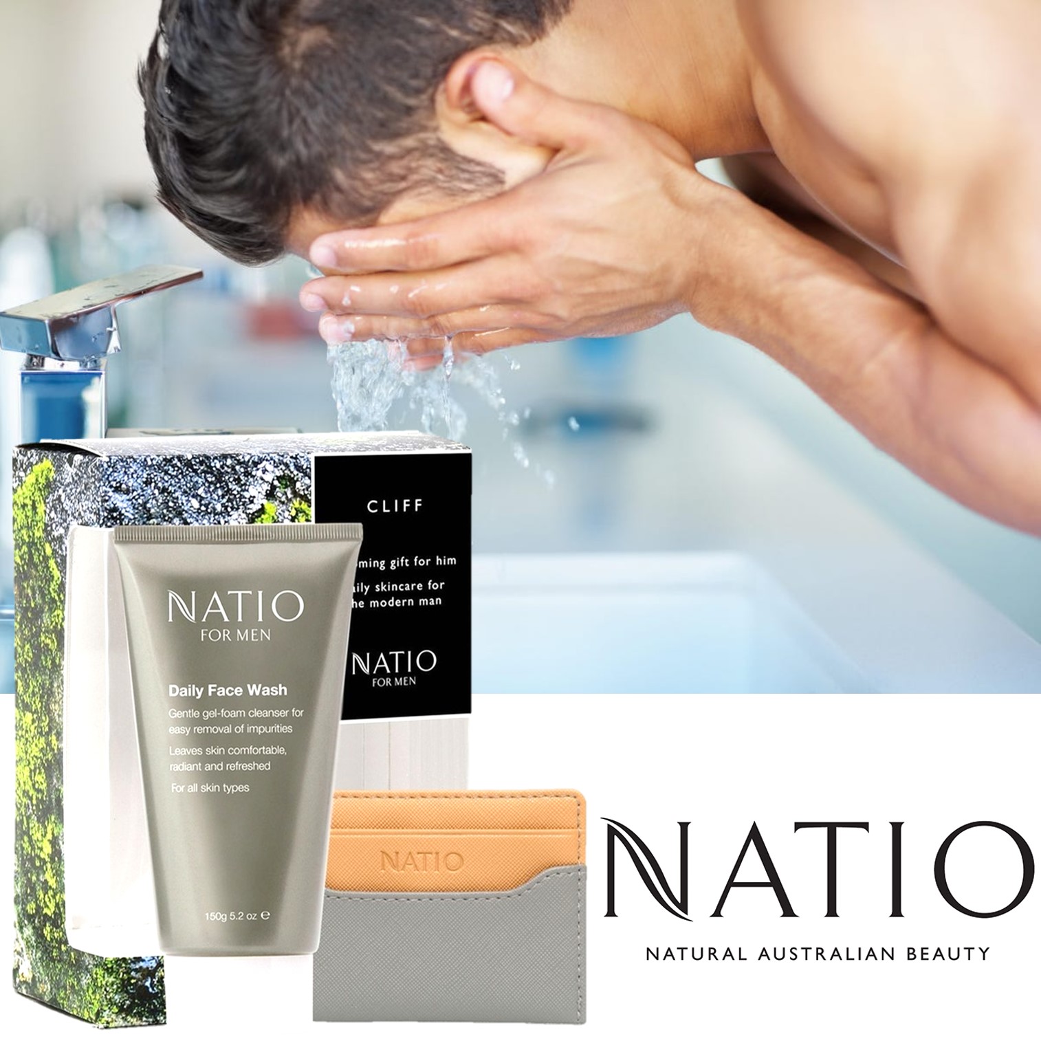 NATIO For Men Daily Face Wash Cliff Christmas Set ผลิตภัณฑ์ทำความสะอาดผิวหน้าผู้ชายสูตรพิเศษจากออสเตรเลีย