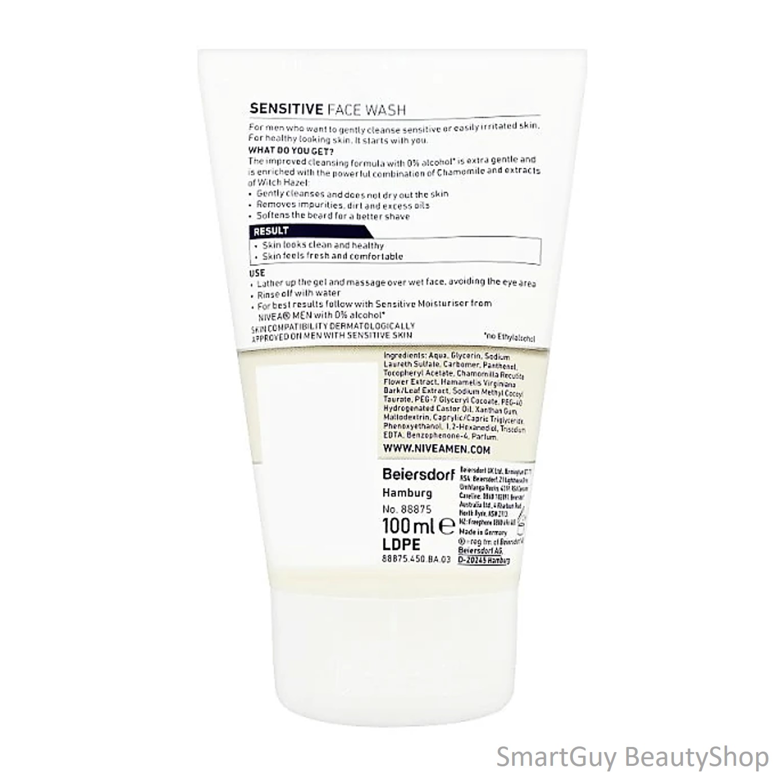 NIVEA MEN Sensitive Face Wash Gently Removes Impurities Soap Free 0% Alcohol 100ml. คลีนซิ่งโฟมทำความสะอาดผิวหน้าผู้ชายสูตรพิเศษสำหรับผิวแพ้ง่ายจากนีเวียเม็นทำความสะอาดหมดจดล้ำลึกพร้อมปรับผิวหน้ากระจ่างใสอ่อนกว่าวัยสินค้านำเข้าจากต่างประเทศ