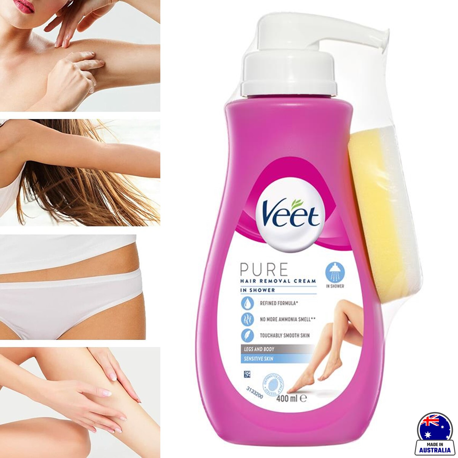 Veet Pure In Shower Hair Removal Cream Sensitive 400ml ผลิตภัณฑ์กำจัดขนสูตรอ่อนโยนสำหรับผิวแพ้ง่ายสินค้านำเข้าจากออสเตรเลียของแท้พร้อมส่ง