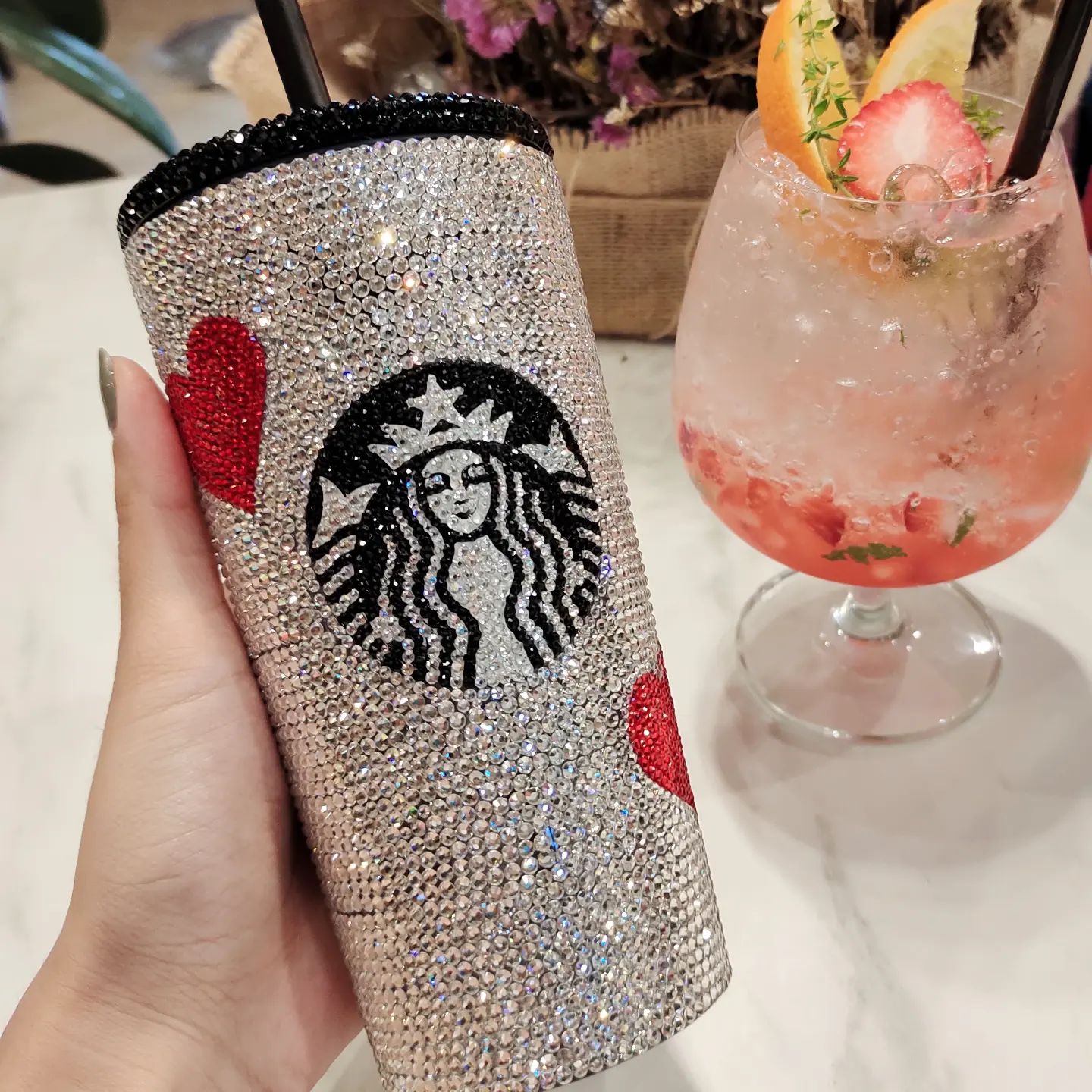 แก้วสตาร์บัคติดเพชร Starbucks diamond cup