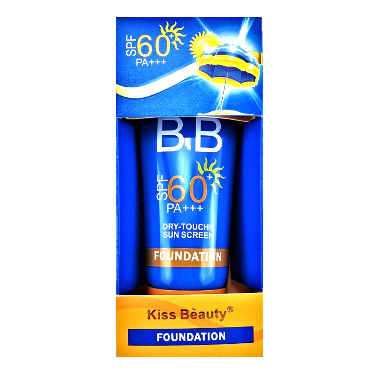 Kiss Beauty BB Foundation Dry Touch Sun Screen SPF60 PA+++ 60ml ผลิตภัณฑ์ปกป้องผิวหน้าจากแสงแดดผสมครีมรองพื้นเนื้อบางเบาสูตรพิเศษ
