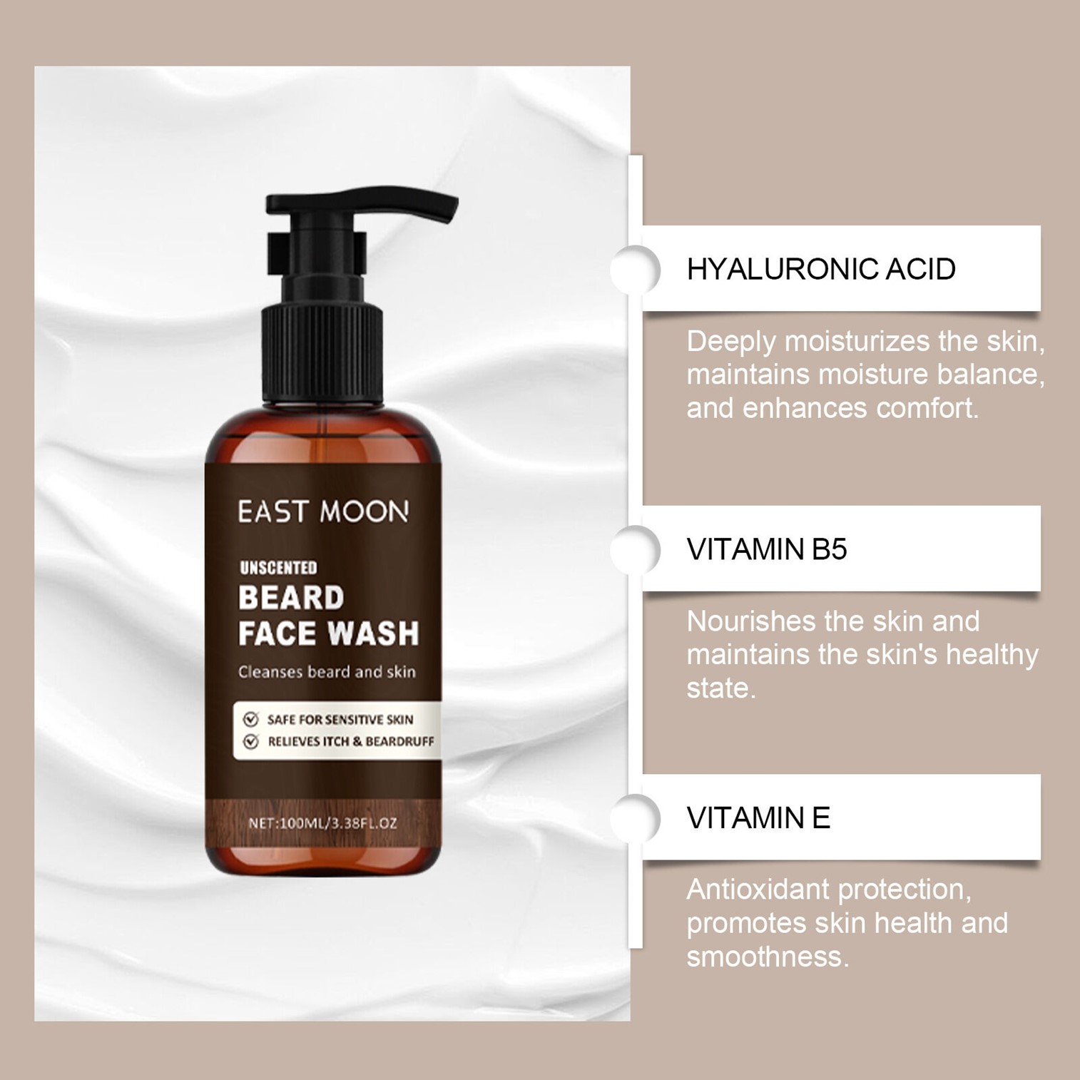 East moon Men's Beard Gentle Cleansing Face Wash 100ml ผลิตภัณฑ์ทำความสะอาดผิวหน้าและหนวดเคราสำหรับผู้ชายสูตรพิเศษสินค้านำเข้าจากต่างประเทศของแท้พร้อมส่ง